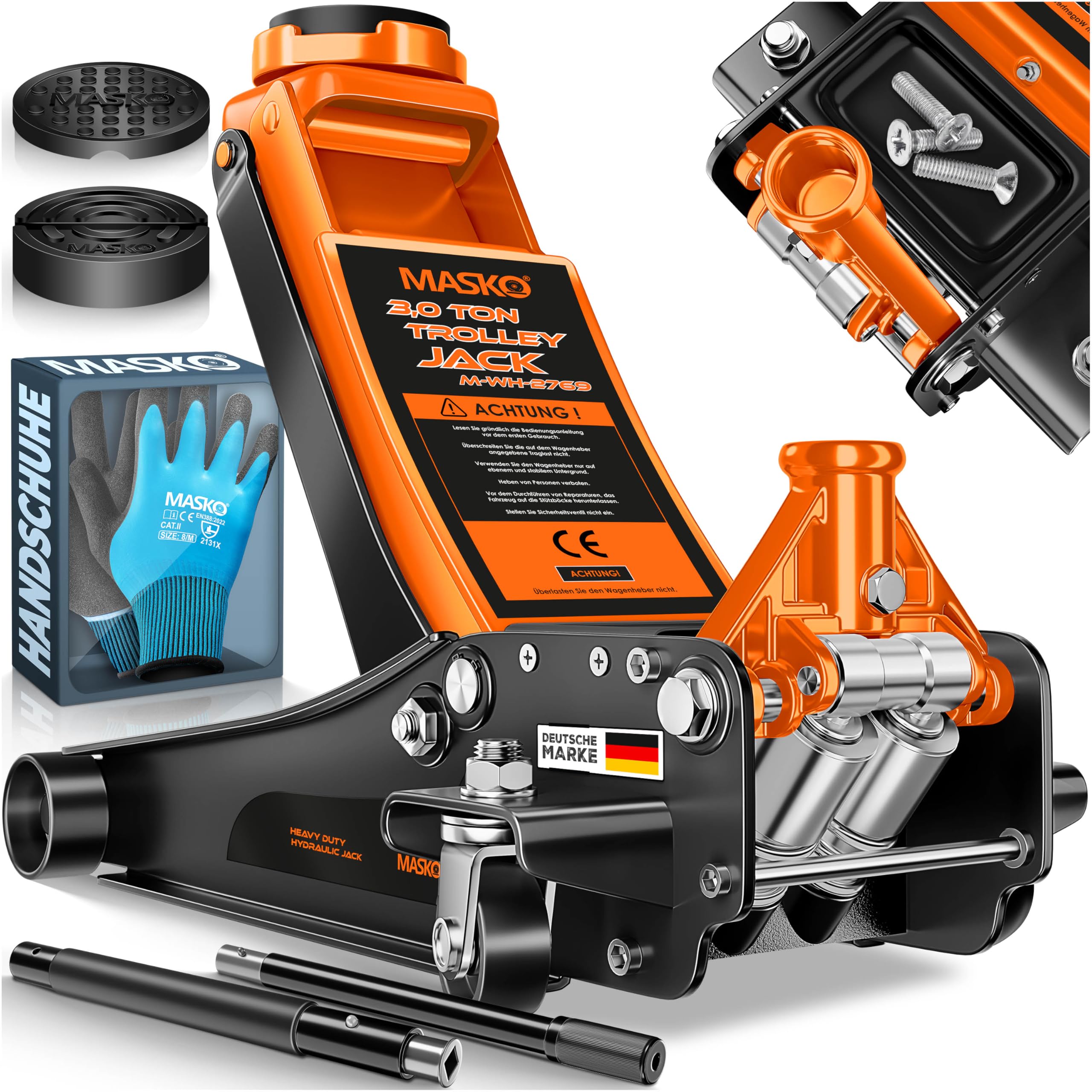 MASKO Cric idraulico 3T altezza sollevamento 70-470 mm doppio pistone 360°