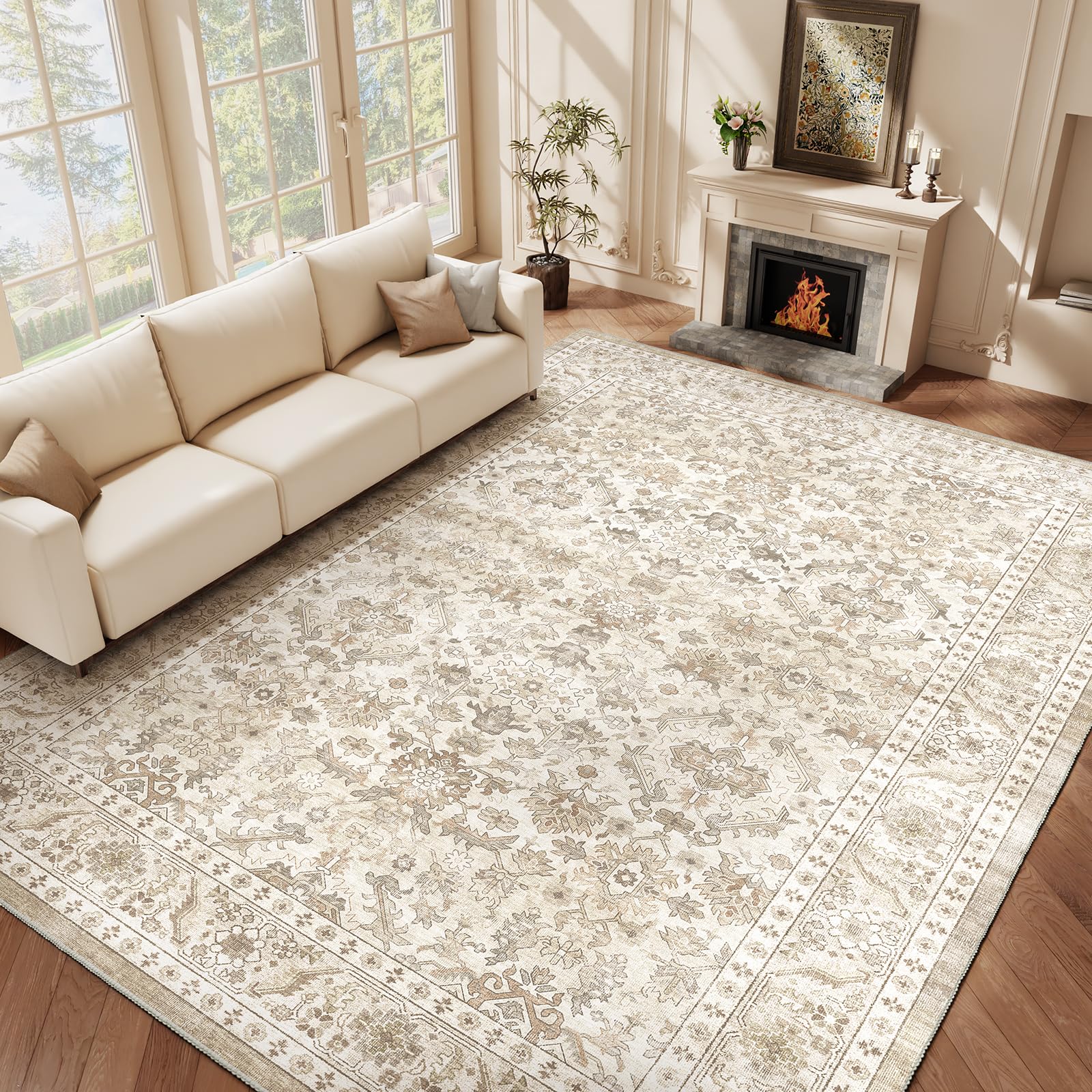 HOMFINE Vintage Teppich Wohnzimmer Waschbar