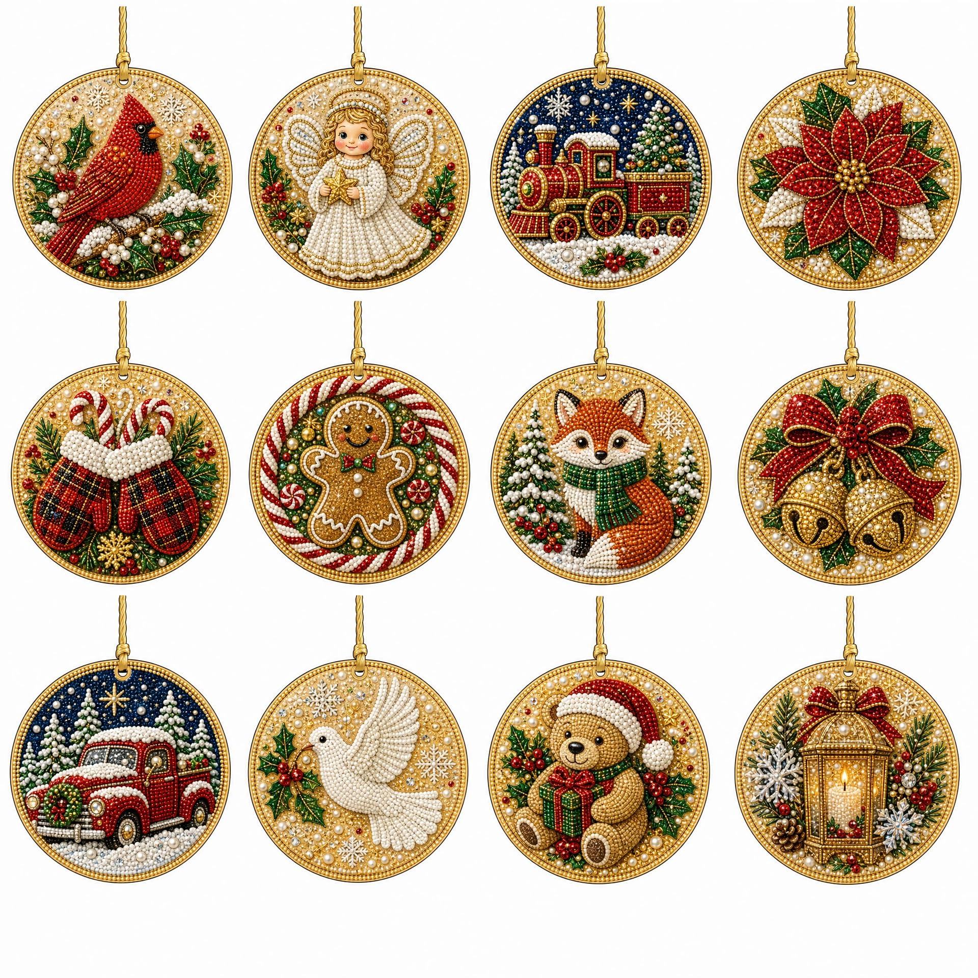 DualBlades 12pcs Diamond Art Christmas Ornaments, DIY Pearl Diamond Art Kits for Adults Hanging Pendant Style Pearl Art Kits for Adults Christmas Decor Craft (Style D) — image 1