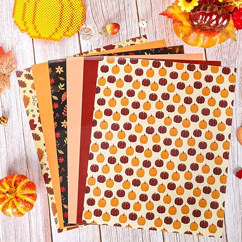 Miniatura 4 de 9 hojas de vinilo de transferencia de calor de otoño rojo marrón con purpurina HTV vinilo adhesivo de calabaza hojas de otoño para otoño, cosecha,