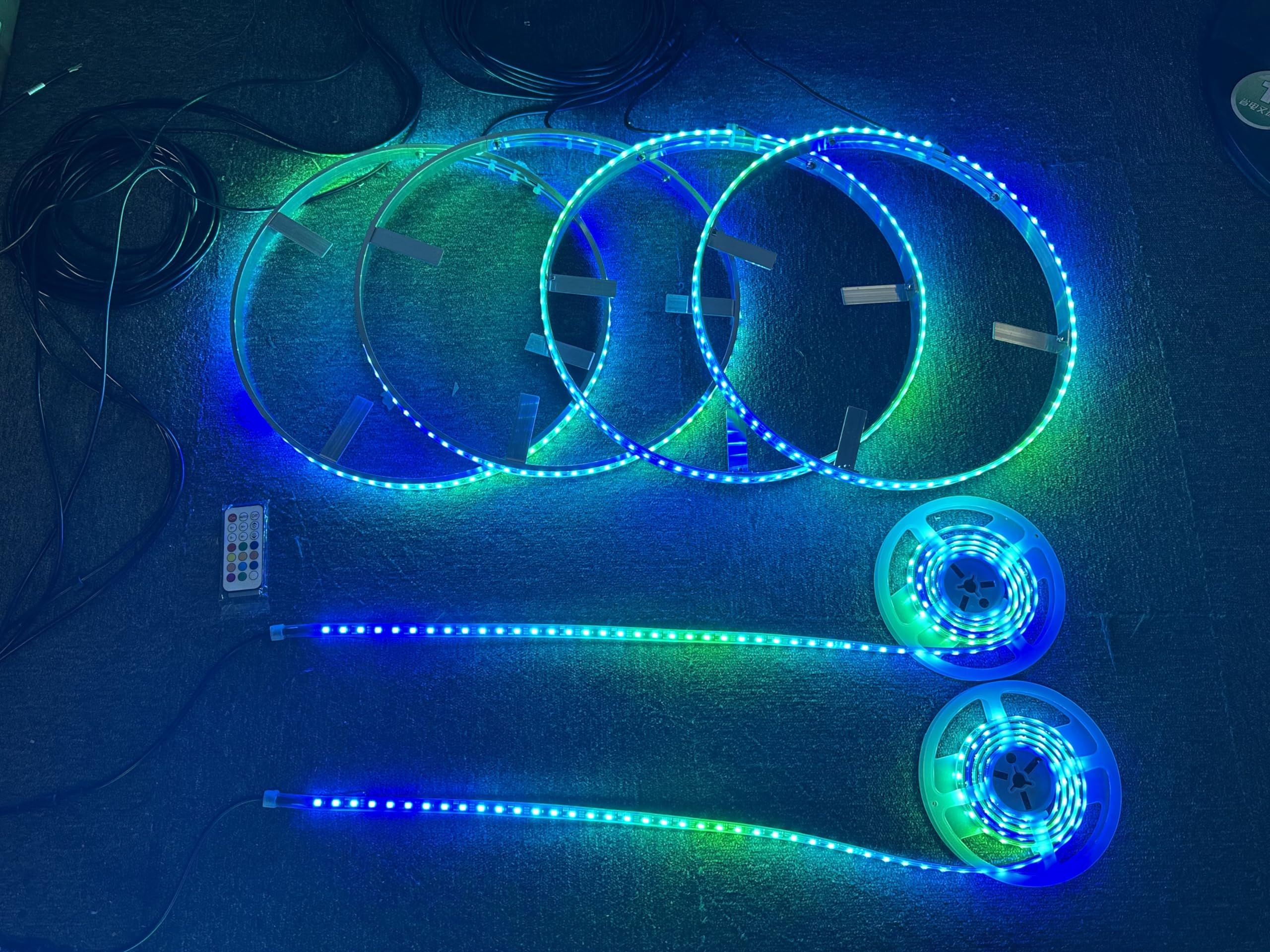 Sando Tech 15.5'' Dream Color Chase RGB LED Wheel Lights +2PCS 6.5FT LED Underglow Strip Hood Grill Lights Remote/Bluetooth Ctrl Car Rim Light w/Turn Signal,Lock,Braking Function