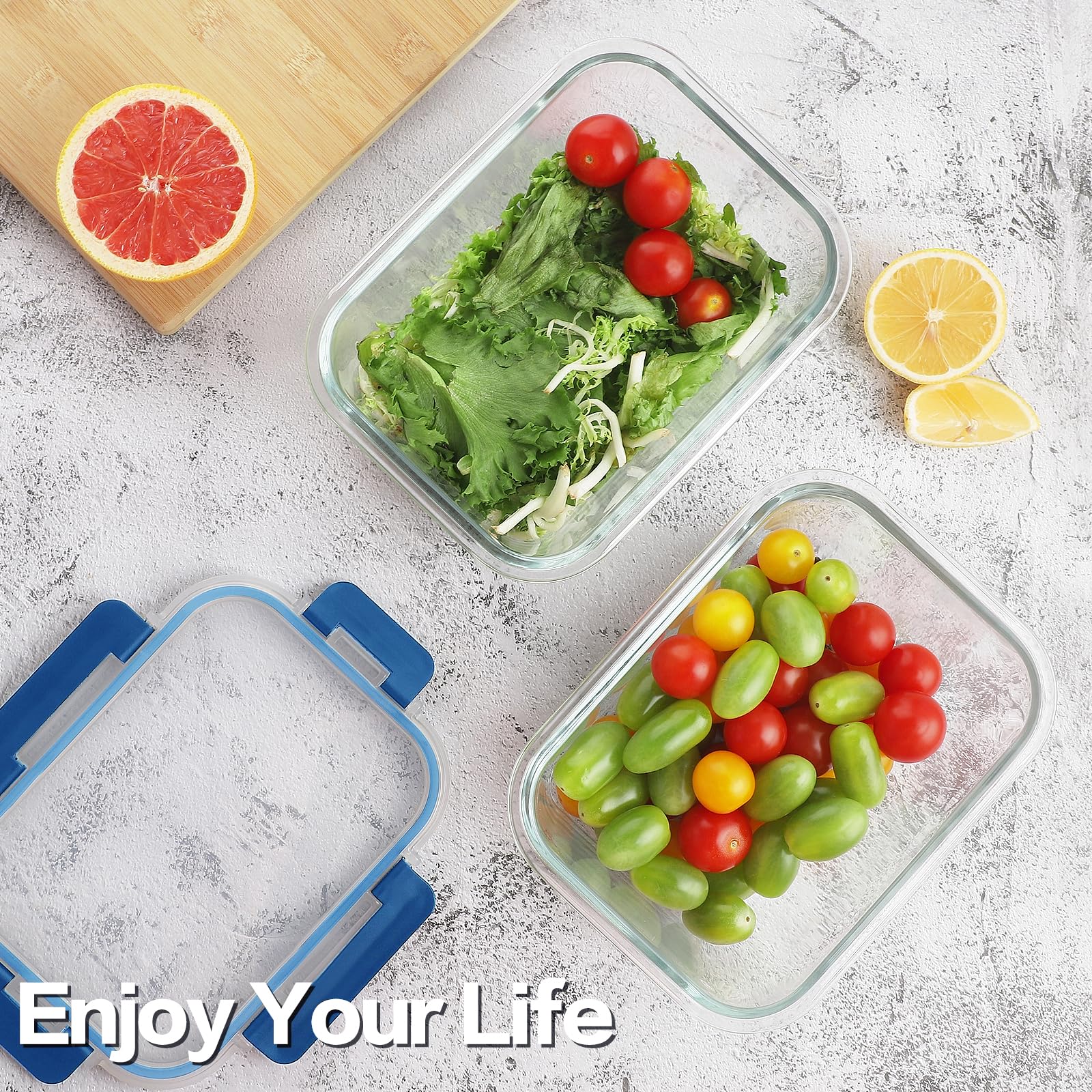 Confezione da 10 contenitori in vetro borosilicato per la preparazione dei pasti con coperchio di bloccaggio, set di contenitori ermetici per il pranzo, senza BPA e a prova di perdite, 1020,6 g e