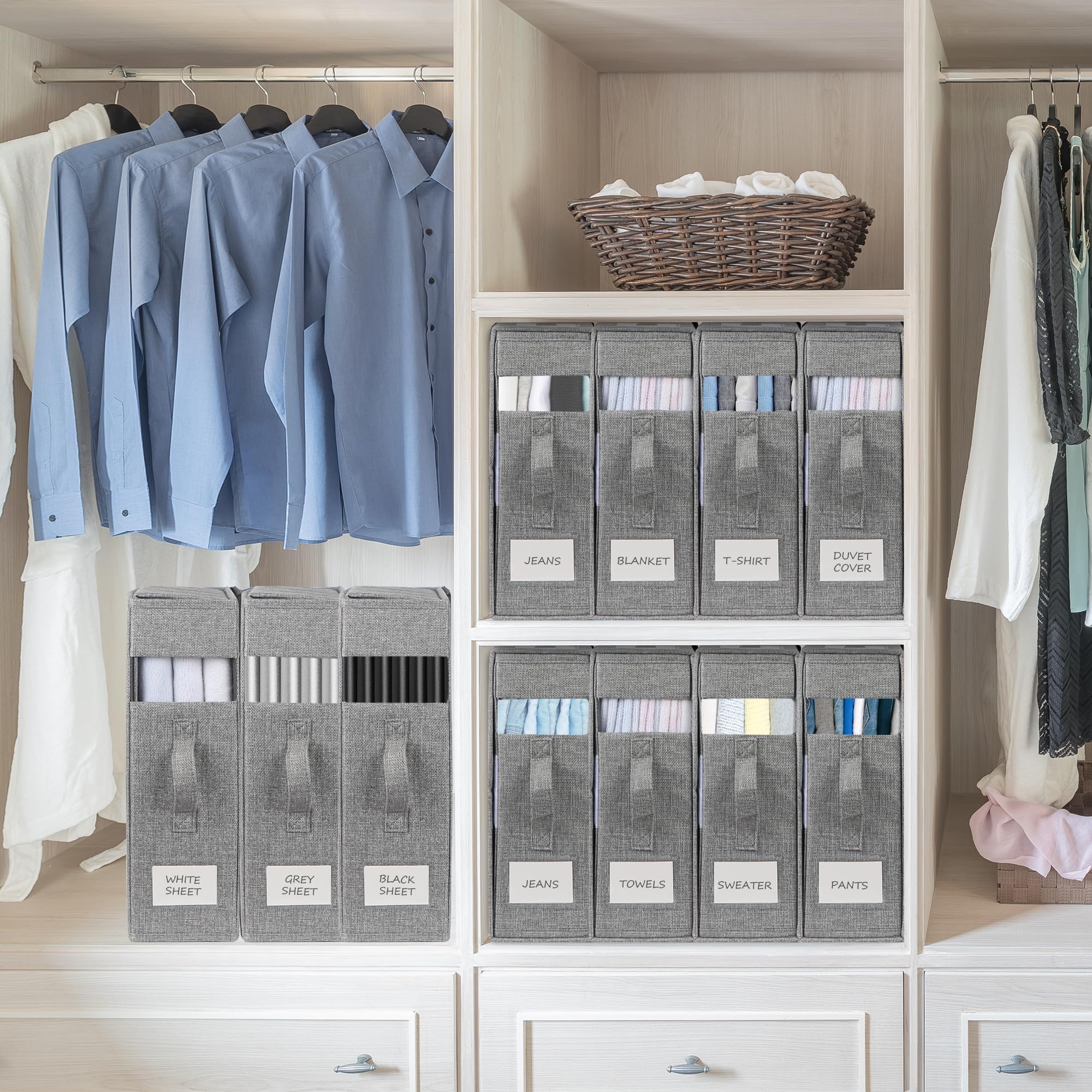 Aufbewahrungstasche für Bettlaken, 4 Stück Faltbare Bettwäsche Organizer, Praktische Lagerung von Bettwäsche und Decken für King & Queen Size Betten, Grau