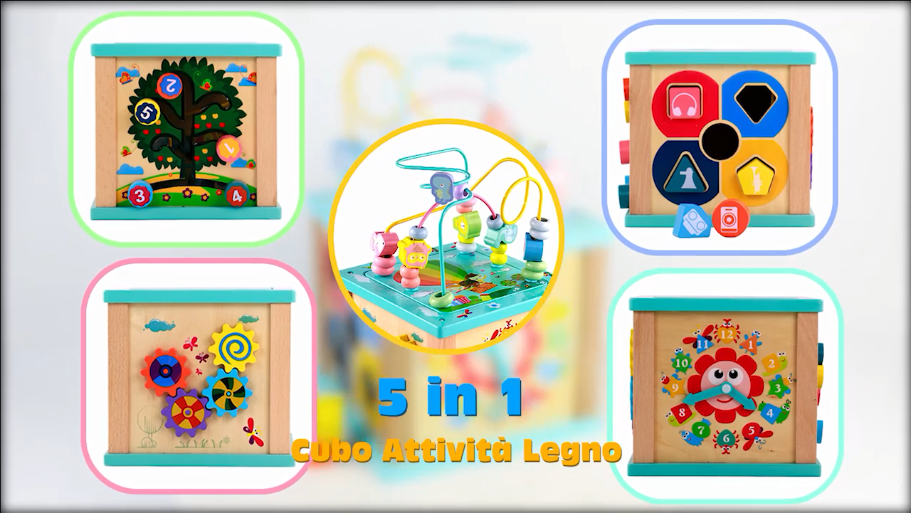 TGTT Cubo Montessori Multiattivita - Giochi Bambini- Giochi Legno Educativi Bambini 1 Anno - Giochi Montessori 1 Anni - Gioco Regalo Bambini Bambino Bimbo Bimba 1 2 Anno