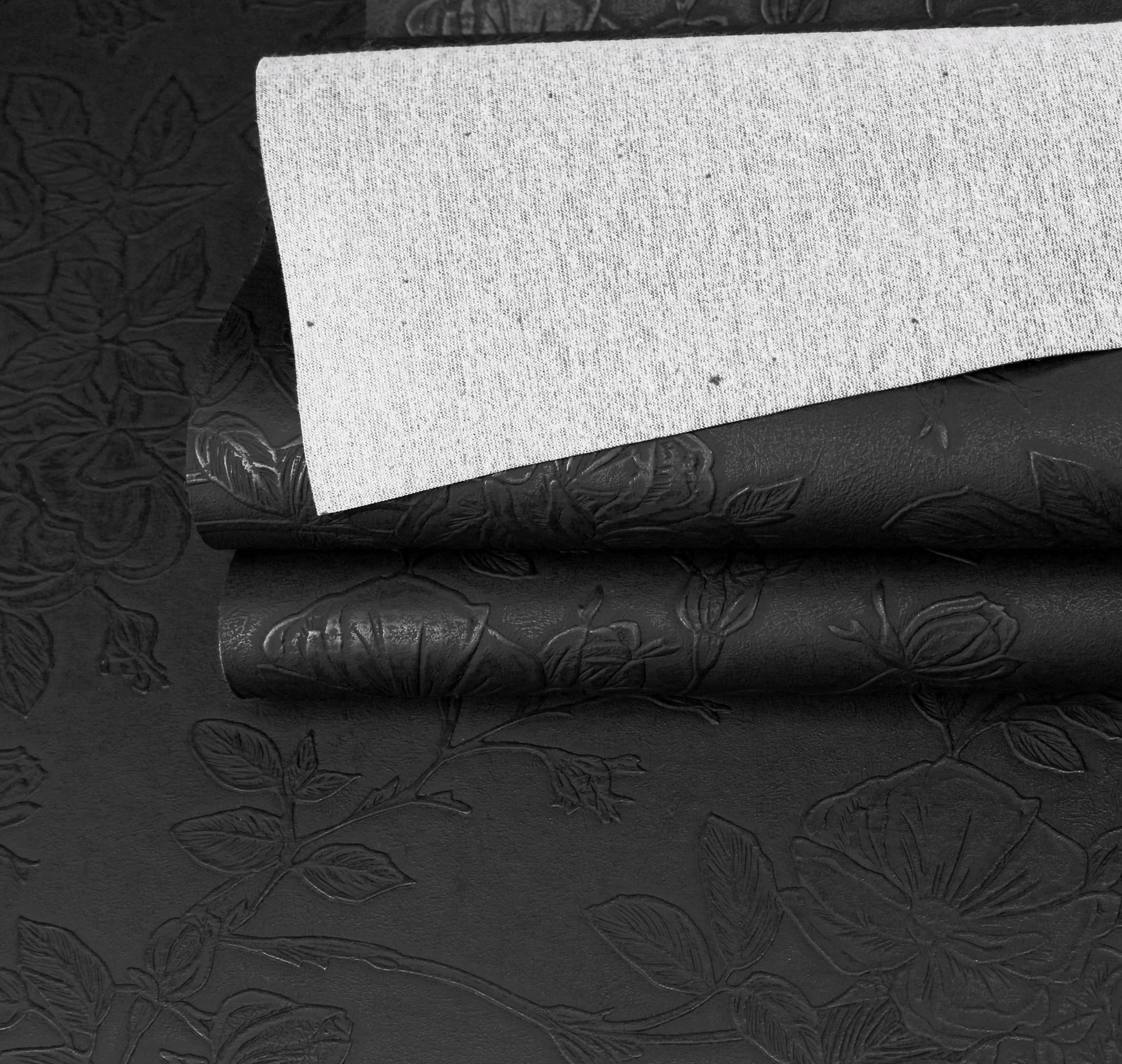 A-Express Floral Faux Leather Fabric, Embossed PU Vinyl Material, 140cm 55" Inches Wide, 430 GSM by The Metre - Image 2