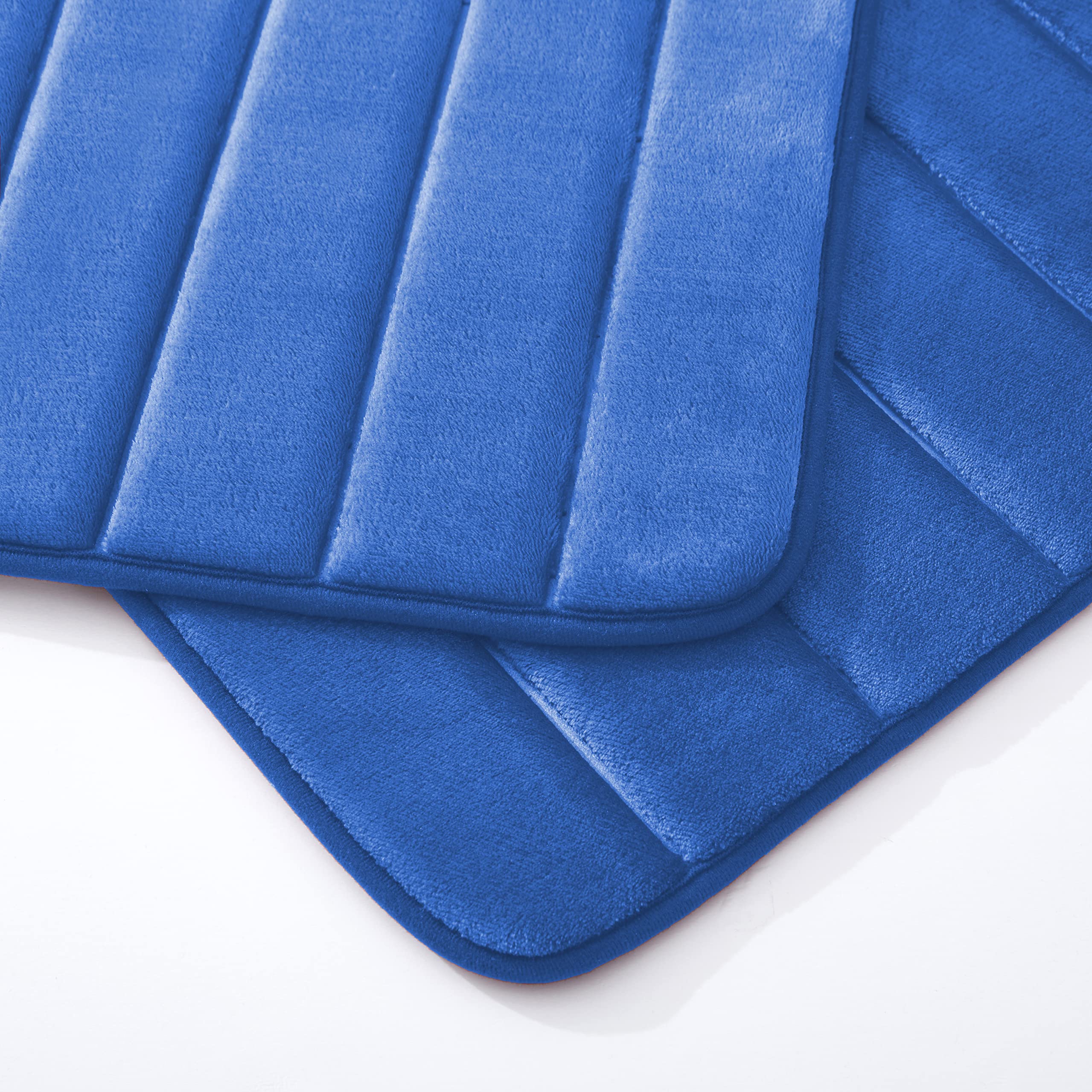 Luxury Home Fashion Juego de 2 alfombras de baño de espuma viscoelástica de color sólido con diseño de rayas y reverso de PVC antideslizante (azul real)