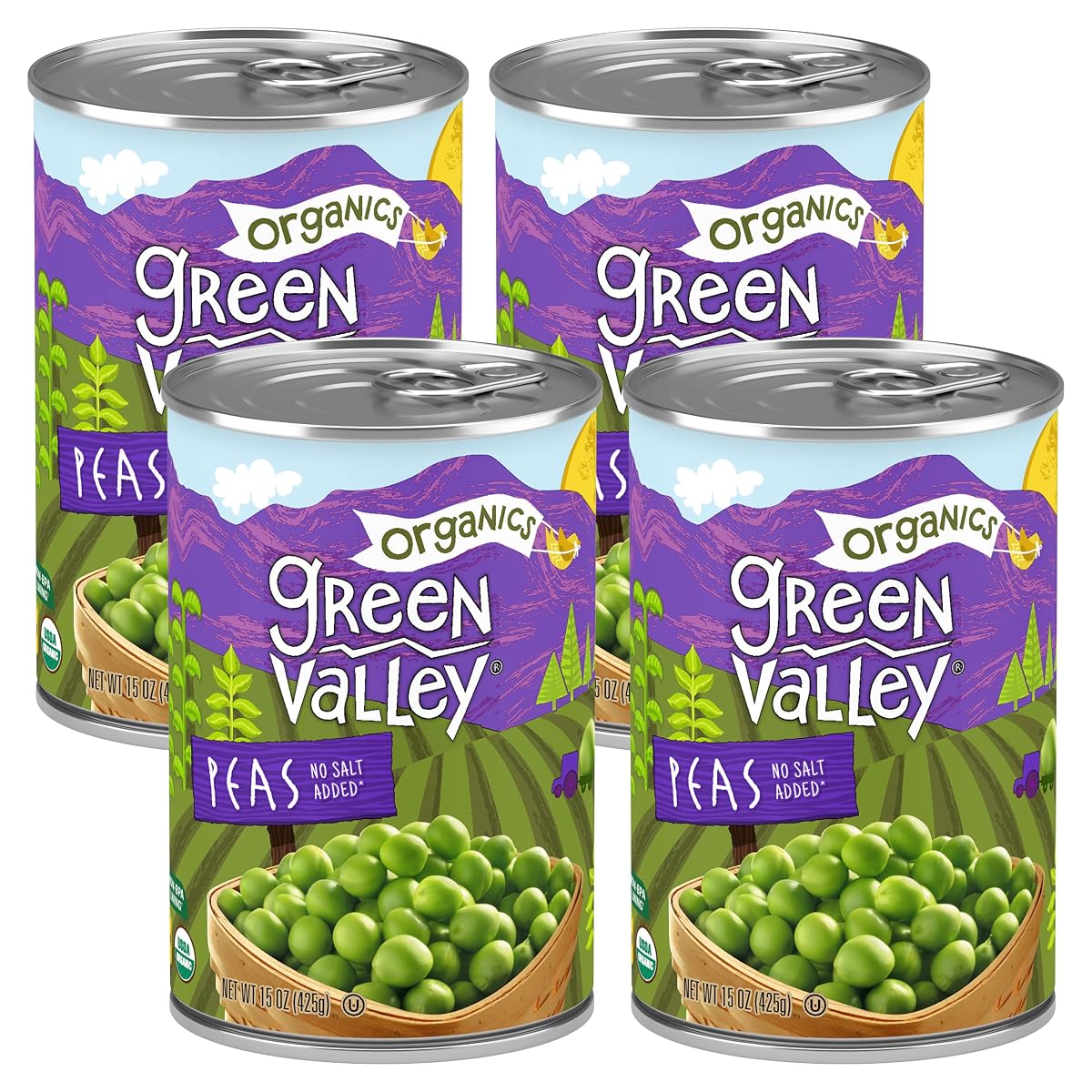 Green Valley Organics Peas, 15 Oz, Pack Of 4