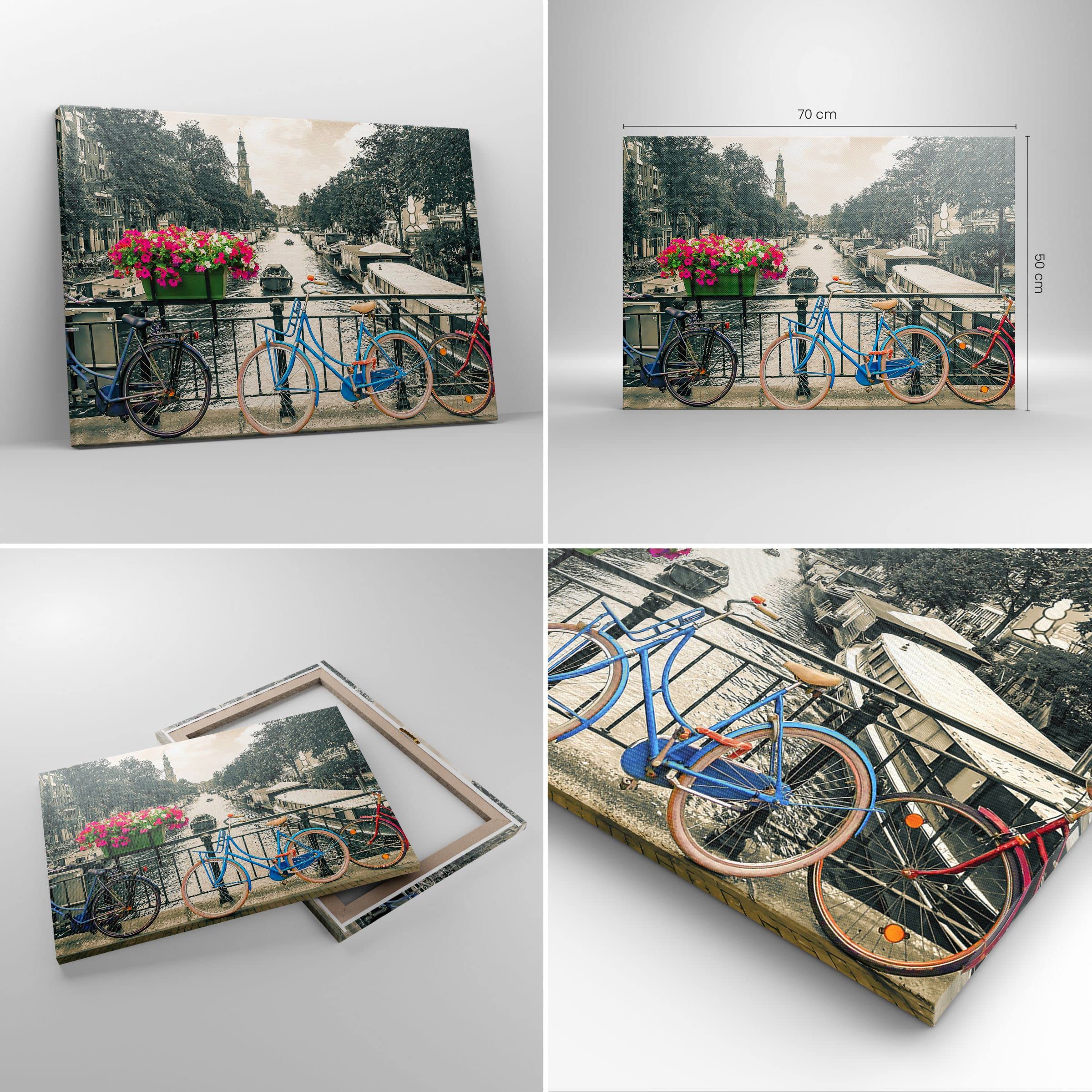 ARTTOR Lienzos decorativos Ámsterdam Bicicletas Puente Cuadro Sobre Lienzo Moderno 70x50cm Cuadros Decoracion Salon Dormitorio Cocina Cuadros Pared Imágenes Wall Art Prints Decor Canvas AA70x50-4503