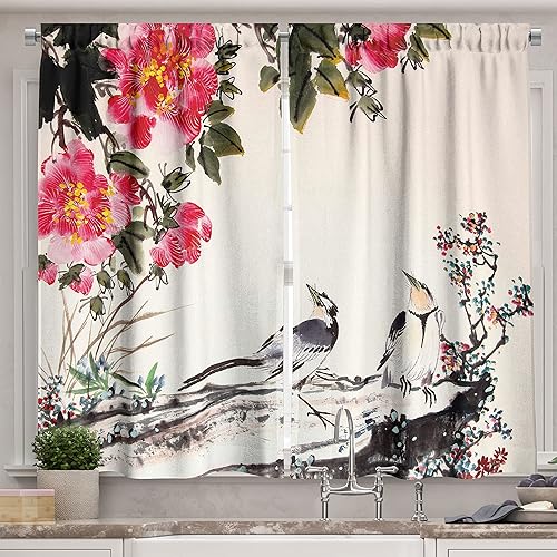 Miniatura 6 de Ambesonne - Cortinas de flores para la cocina, girasoles de verano en acuarela con tonos pastel suaves y pétalos grandes, juego de 2 cortinas para