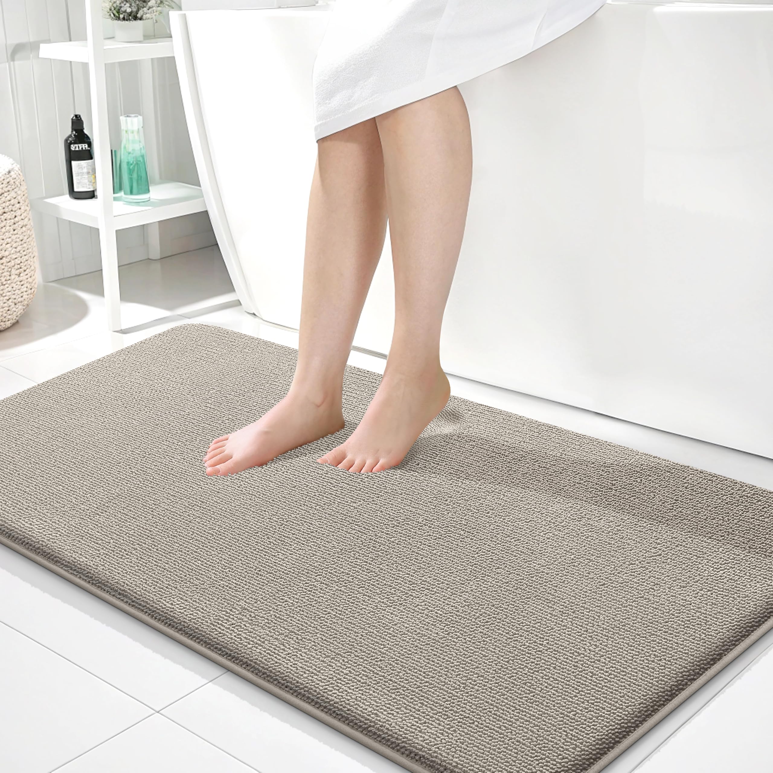 OLANLY Memory Foam Bathroom Runner Rugs 44x24, Long Bath Mats, Warm Taupe