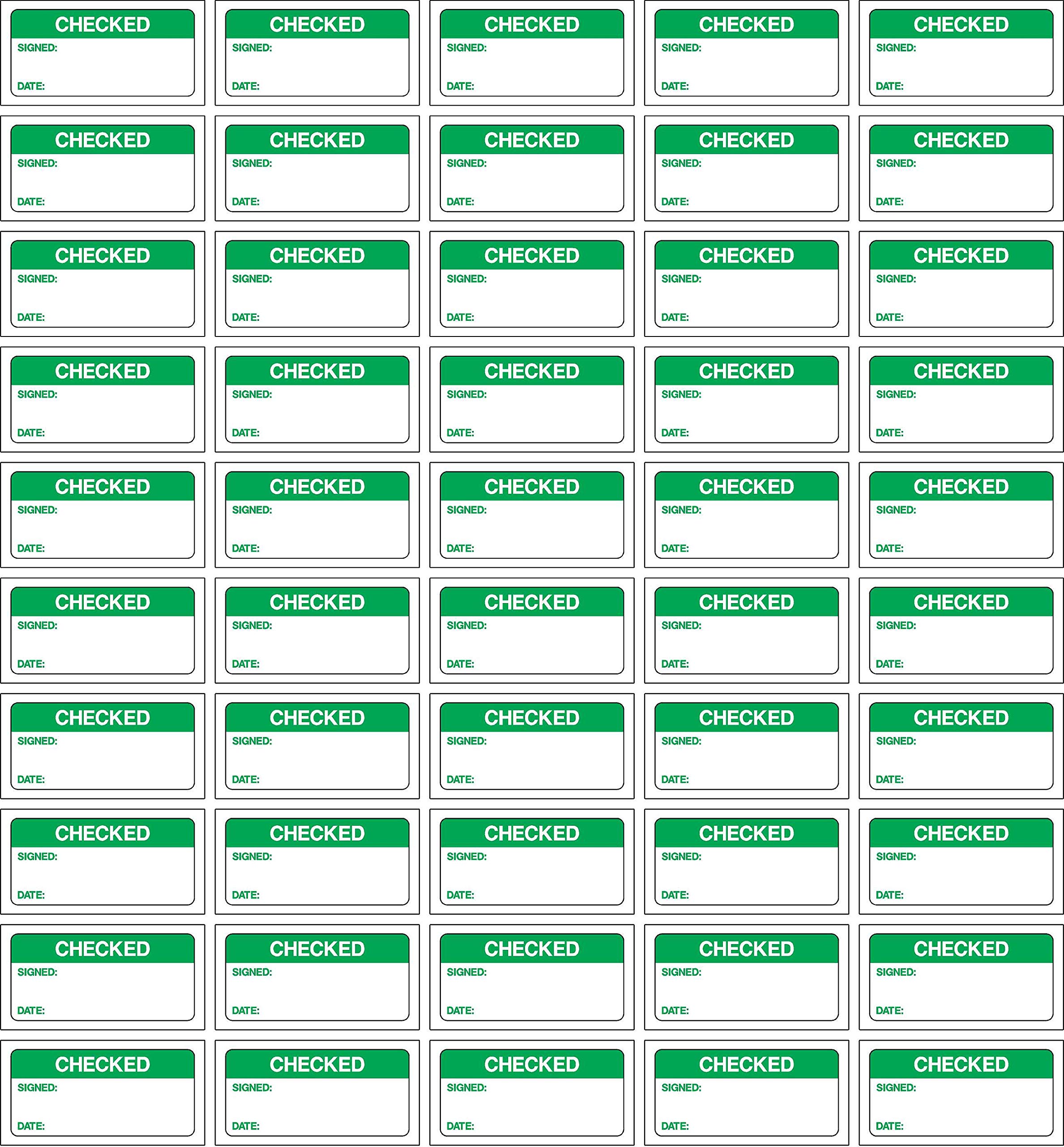 Quality control labels Checked signed and date - 50 Stickers 40mm x 20mm