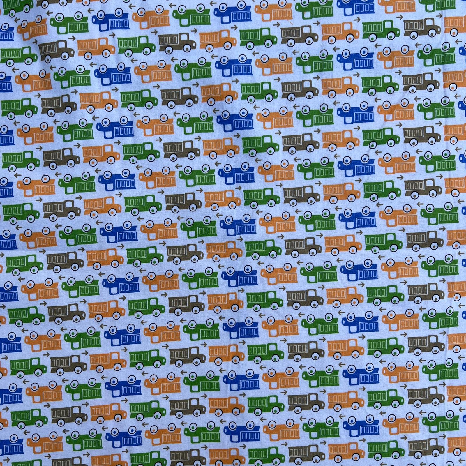 Extra Wide Brushed Winceyette Printed Novelty 100% Cotton Woven Soft Fleece Flannelette Blanket Fabric Material | Various Designs | 60” - 150cm Wide (per Metre, Trucks White)