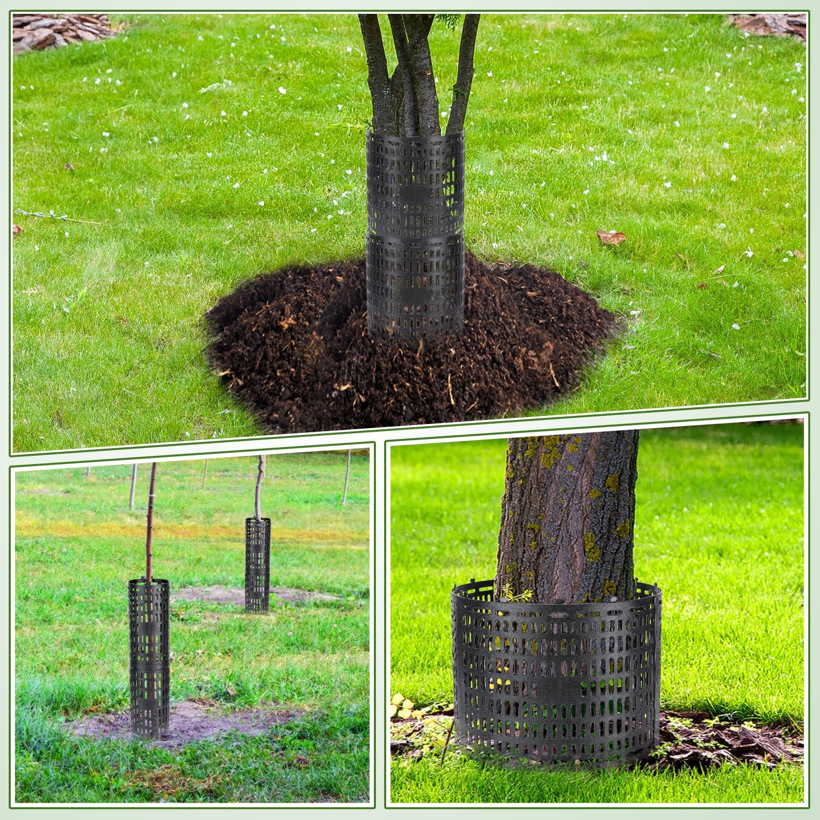 Protector de tronco de árbol, 6 protectores/guardas de tronco con lazos giratorios, redimensionable para árboles o plantas de varios tamaños, previene daños en la corteza del árbol (negro, 6