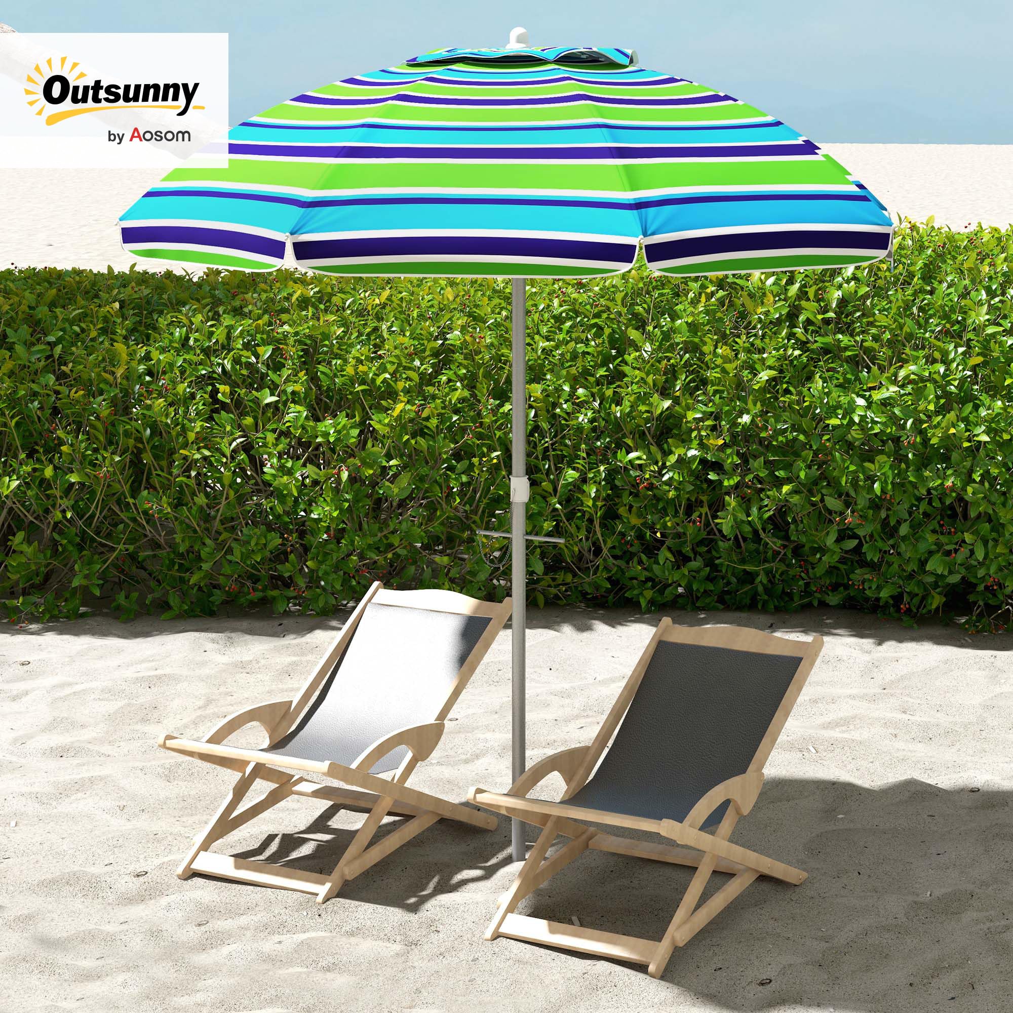 Outsunny Parasol de plage parasol inclinable rond parasol d'extérieur hauteur réglable protection UV40 sac de transport inclus alu. polyester multicolore