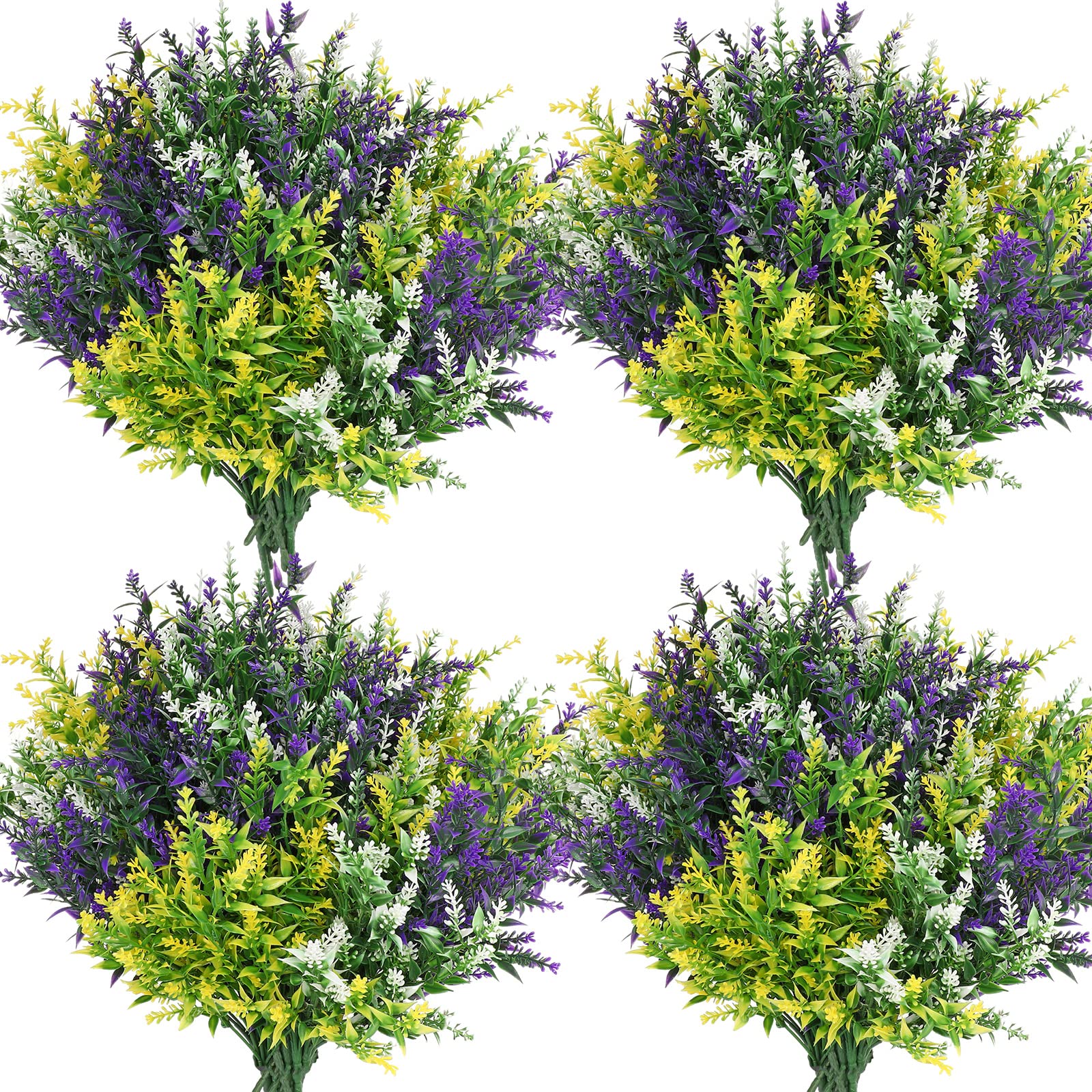 Censen 24 Bundles Artificial Lavender Plants UV Resistant Artificial Shrubs Plastic Lavender Artificial Flowers Plants for Outdoor Garden Window Box Home Table Decoration