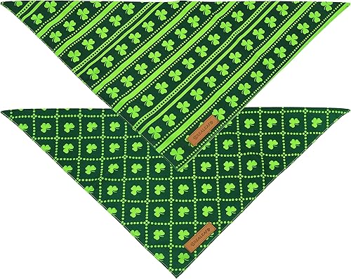 Miniatura 3 de Realeaf Paquete de 2 bandanas para perros del día de San Patricio bufanda reversible de trébol verde para mascotas para niños y niñas tela duradera