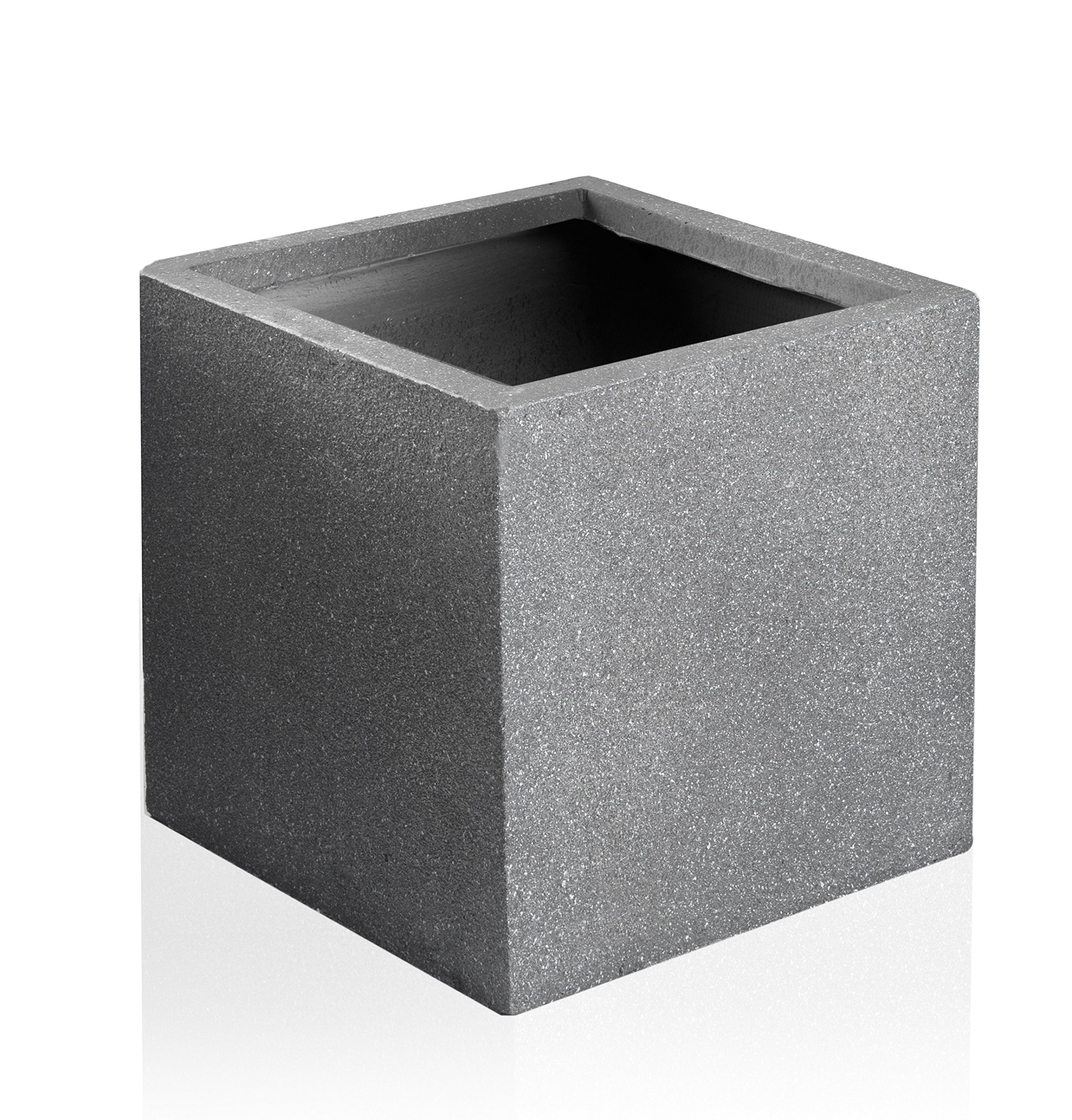 Primrose Garden Outdoor Fibrecotta Kadamus Cube Planter Dark Grey Textured Pot 40cm