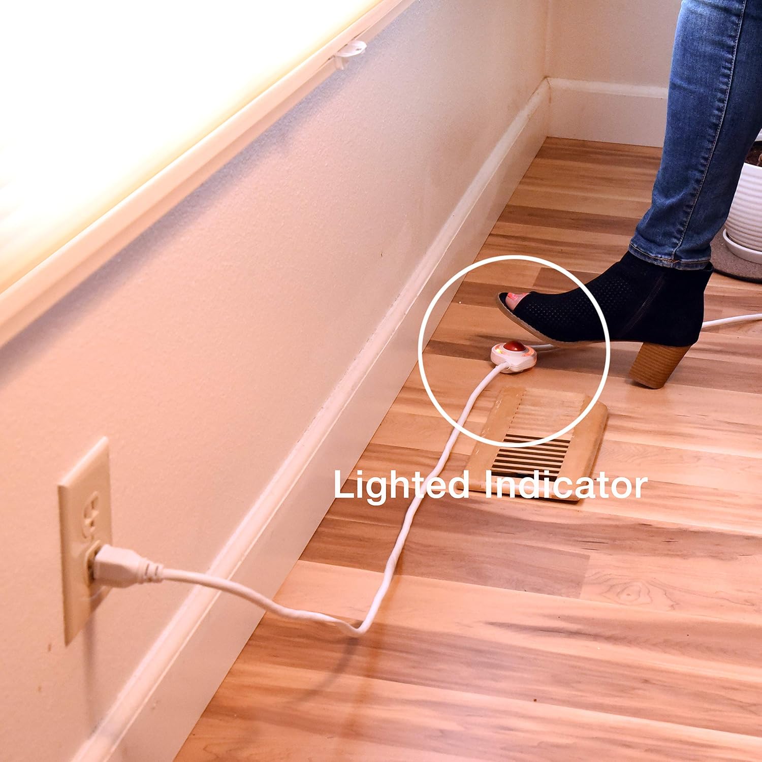 VALUE PACK!! Electes 15 Feet 3 Grounded Outlets Extension Cord with Foot Switch and Light Indicator, 16/3, White - UL Listed {3 PACK}