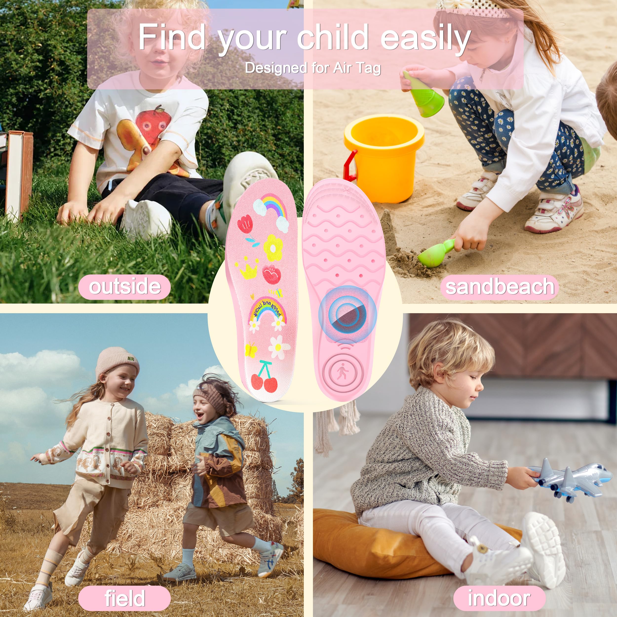 Semelle Intérieure Compatible Airtag - Taille 190mm, Rose, Pour Localiser Chaussures Enfants Ou Personnes âgées