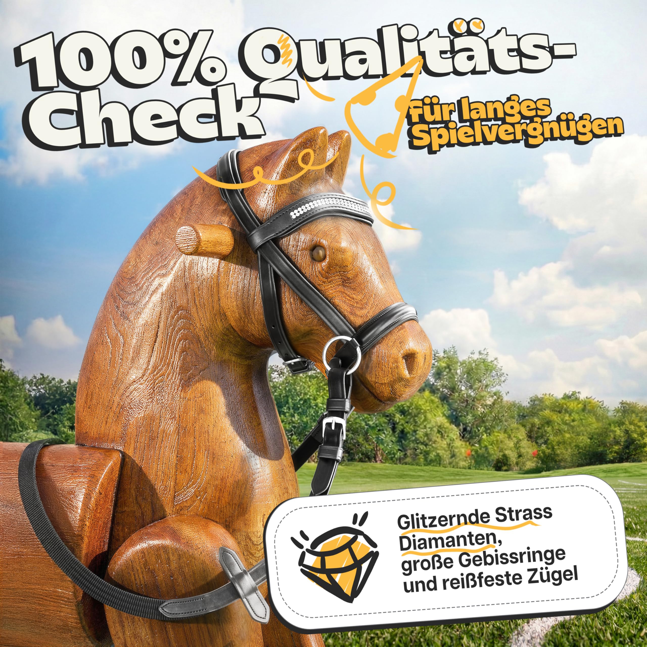 Hobby Horse Trense Halfter für Holzpferd Größen S/M/L Reitspaß für Kinder Zubehör robust langlebig