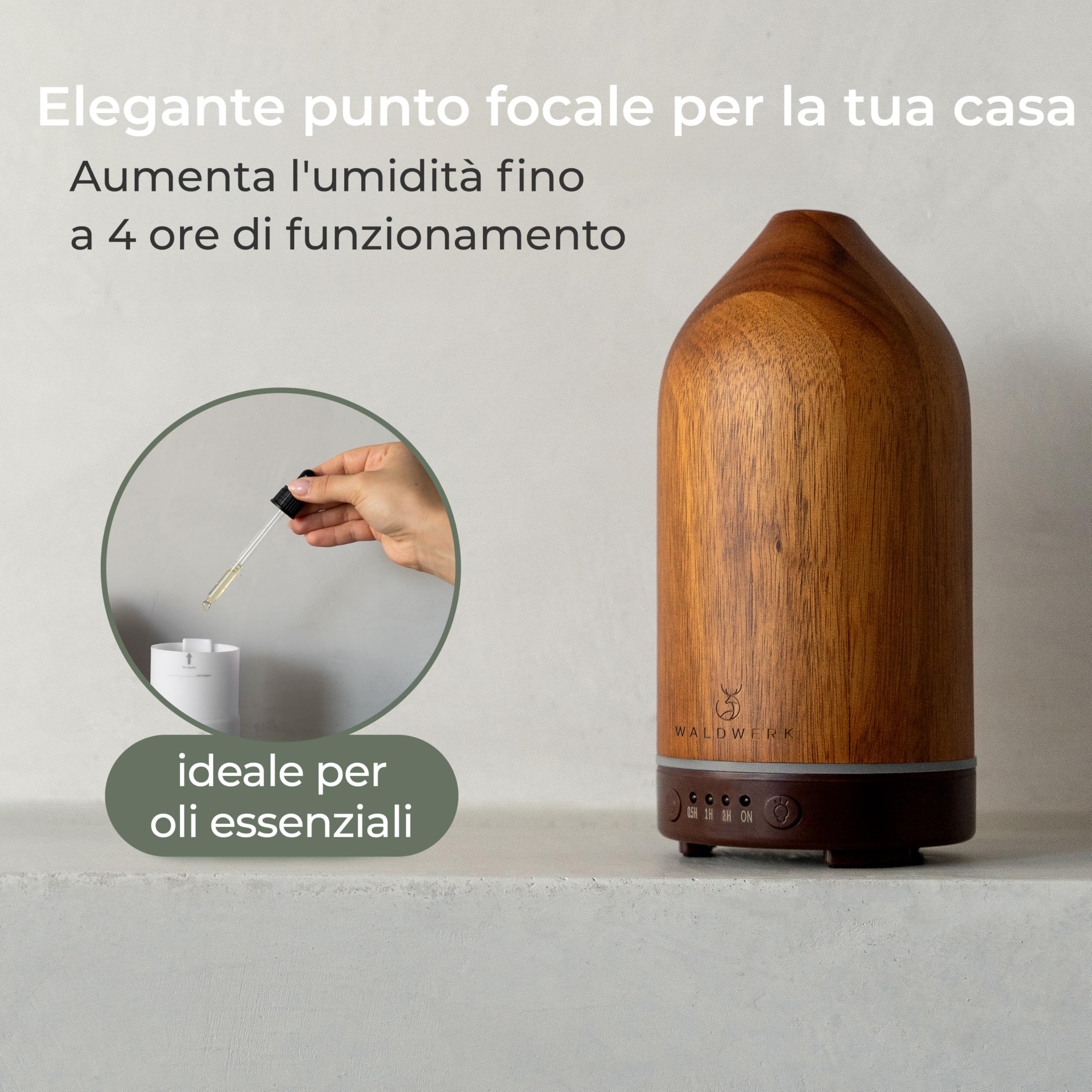 WALDWERK Diffusore di Oli essenziali (100ml) in pregiato legno di acacia – Diffusore di aromi per un ambiente piacevole – Diffusore per oli essenziali – Diffusore profumo ambiente