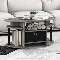 Vista 2 de Furinno Jaya - Mesa auxiliar ovalada, roble francés gris/negro/negro