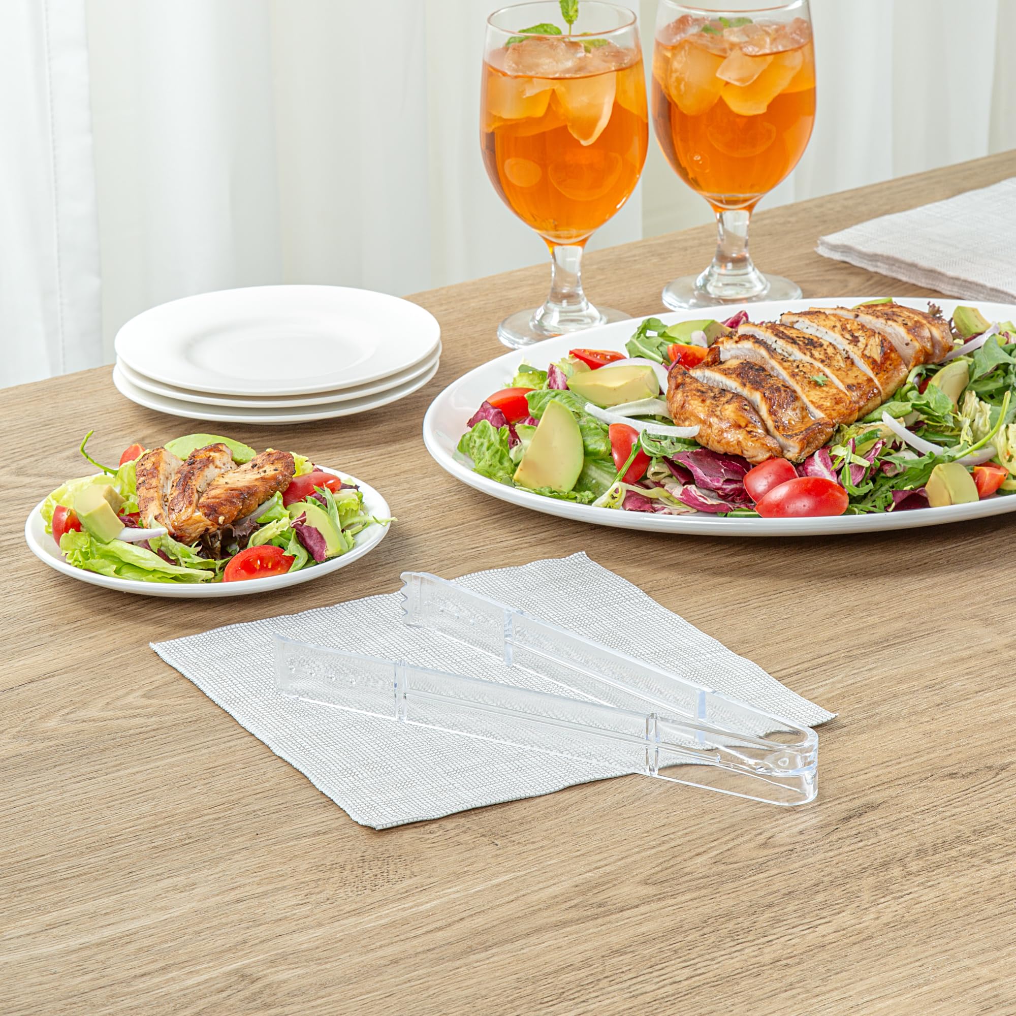Restaurantware - Cater Tek Pinzas para servir de 9 pulgadas, 10 pinzas desechables para catering, con puntas dentadas, resistentes, pinzas de plástico transparente, mango largo, para bodas, bufés,