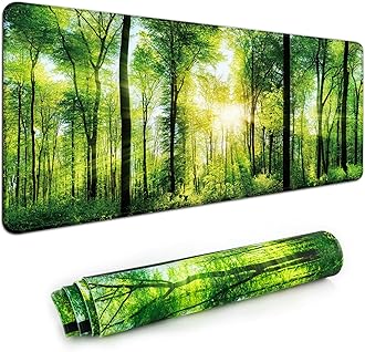 Desk Mat,Large Mouse Pad 35''×15.6'' XXL Extended Gaming Mouse Pad Mat with Non-Slip Base Stitched Eges Mousepad for Computer,Office,Keyboard and Laptop - Green Forest