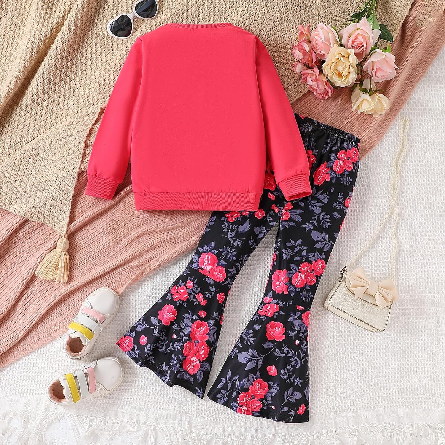 3-9 T Kids Toddler Girl Clothes Letter Print Sweatshirt Flared Pants 2Pc Outfits Set - Image 8