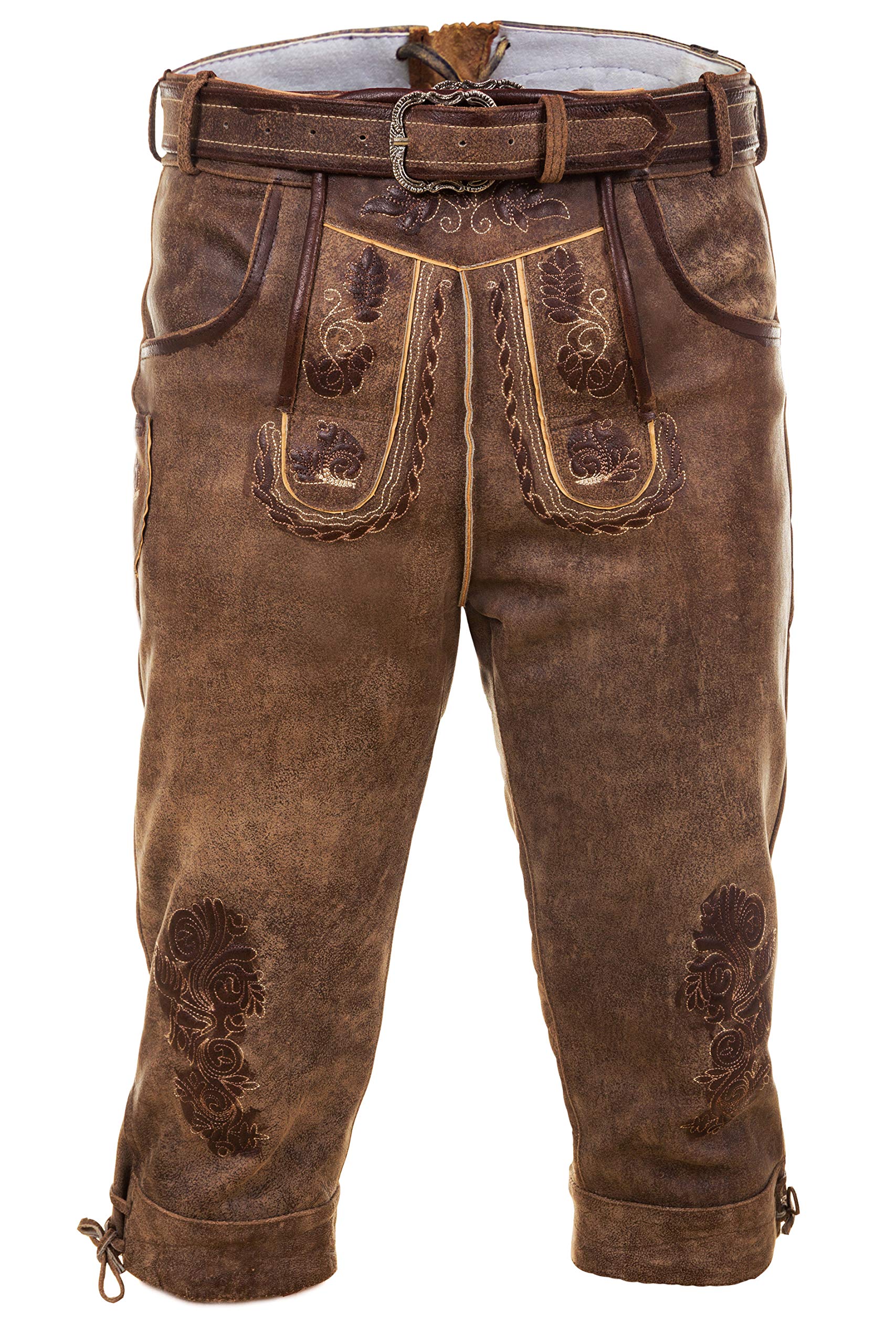 Bayerische Traditionelle Kniebund Lederhose Thomas mit passenden Trachtengürtel Gr. 44-68 50 B