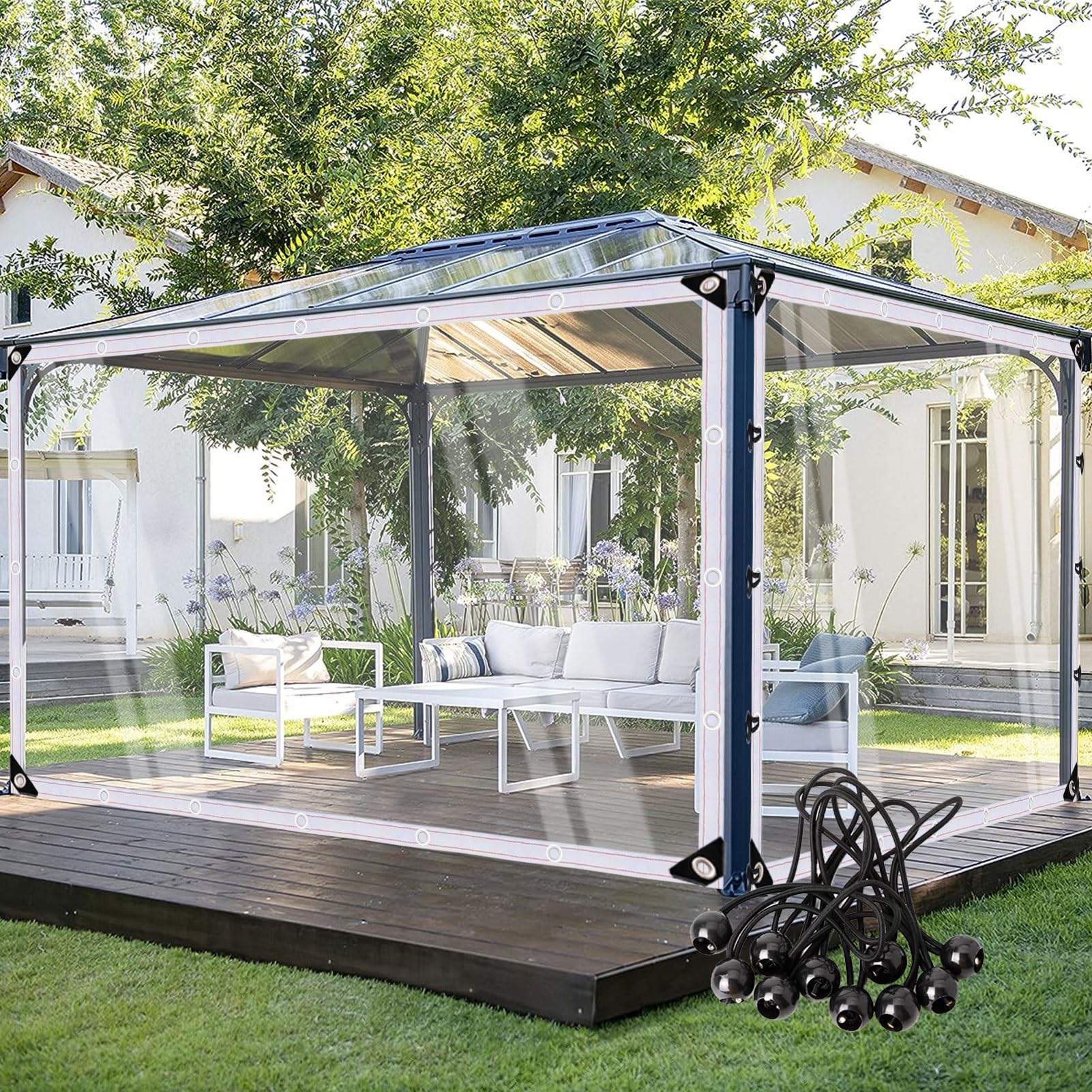 Lona impermeable transparente de vinilo con bordes reforzados para plantas exterior