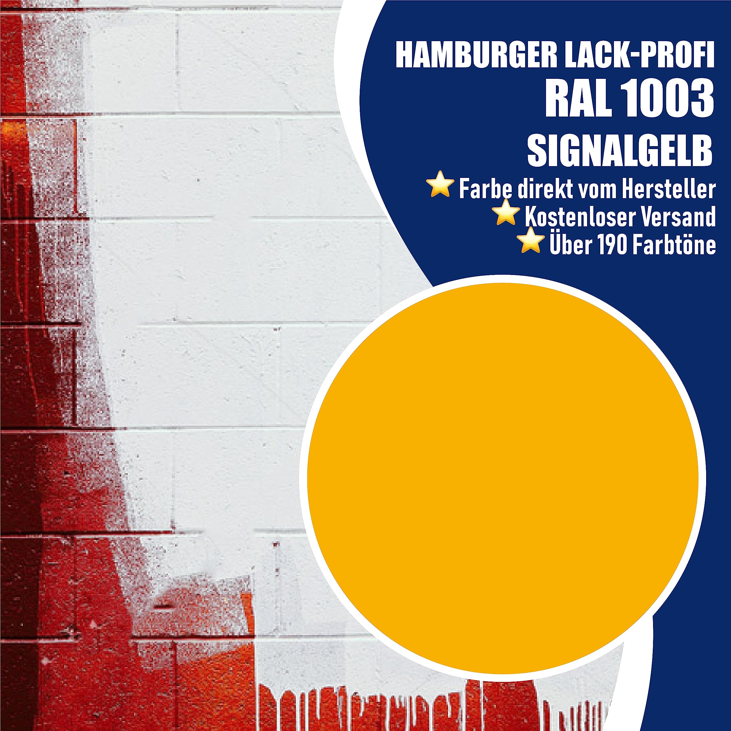 Hamburger Lack-Profi Betonfarbe SEIDENMATT Signalgelb RAL 1003 Gelb Bodenfarbe Bodenbeschichtung Betonbeschichtung Fassadenfarbe (10 L)