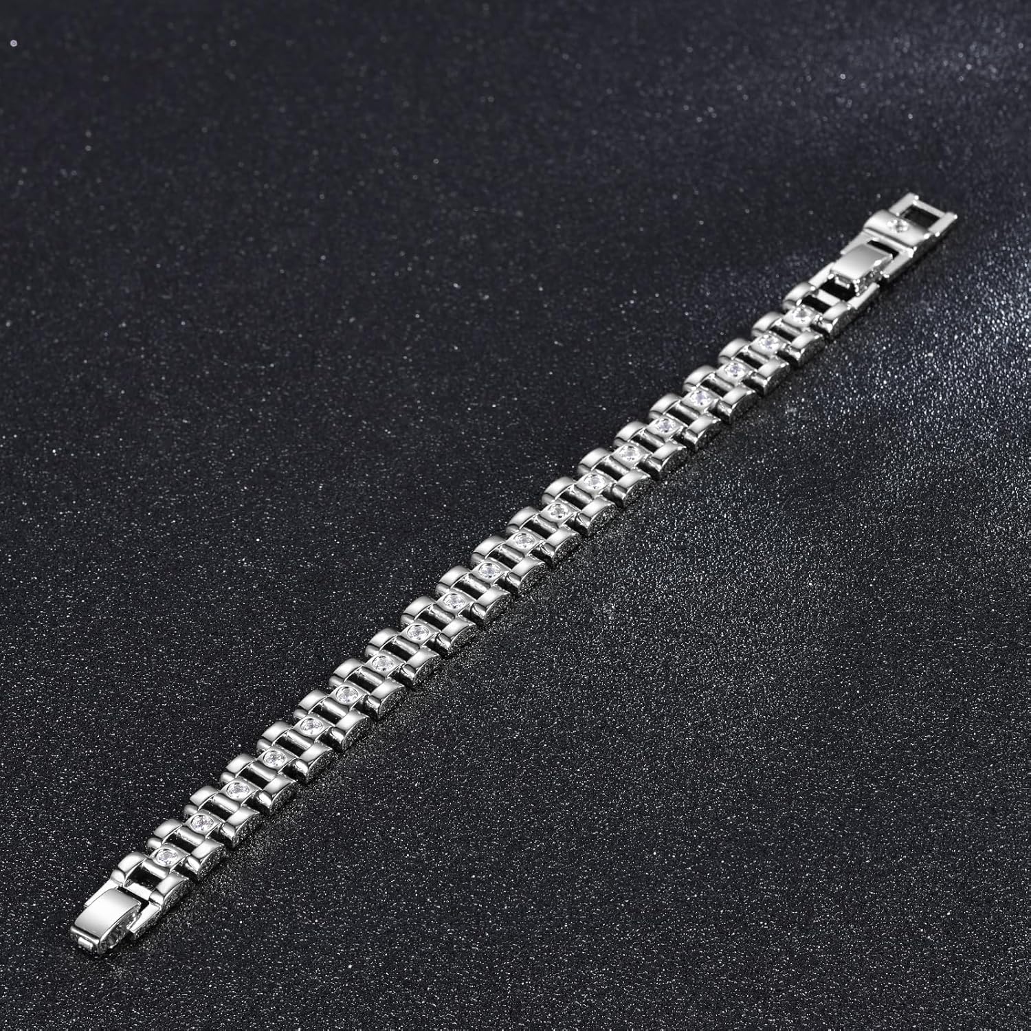 Mens Stainless Steel Bracelet, 7.5/8 inches Dainty Hiphop Cuban Link Chain Bracelet White Gold and 14K Gold Plating - Image 4