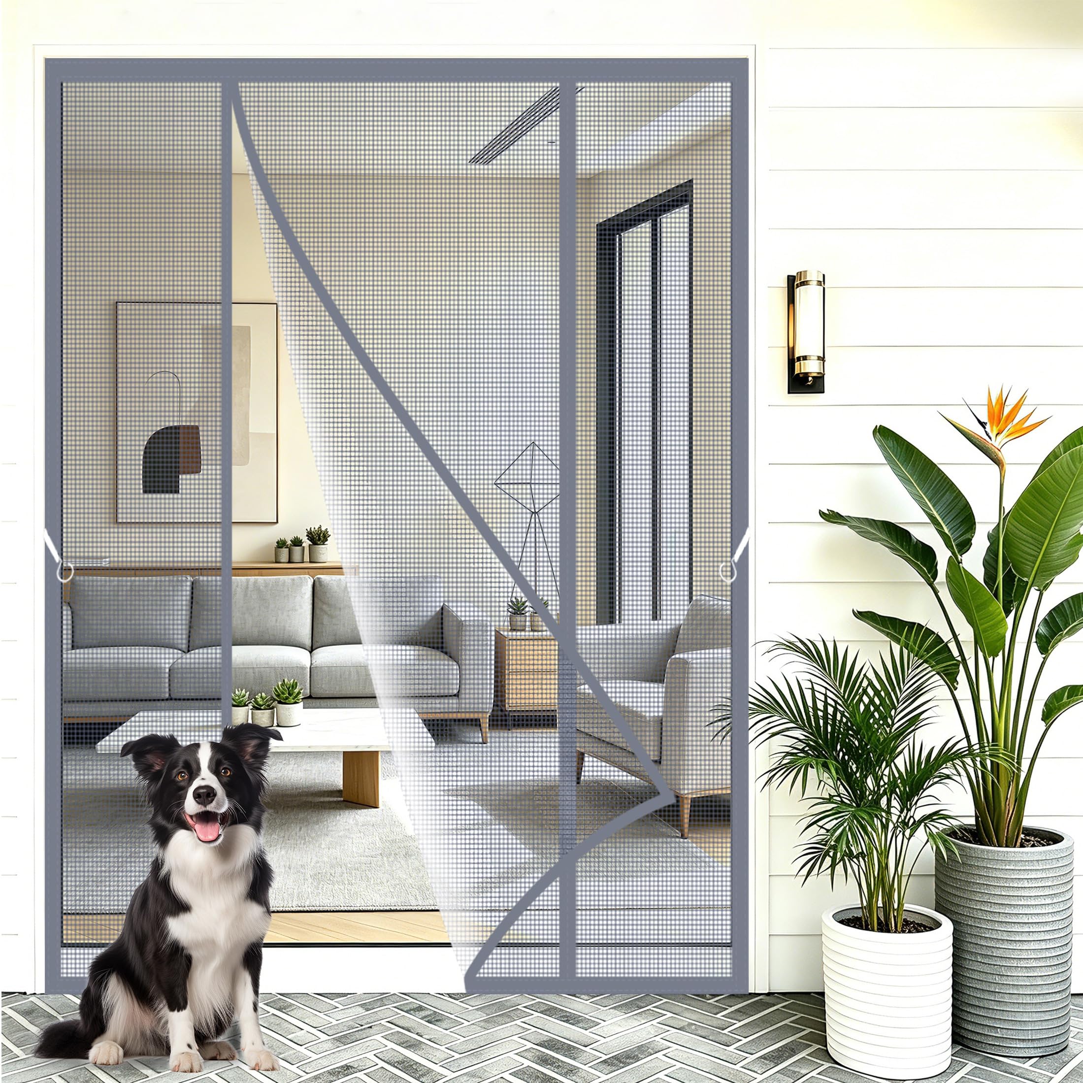 Hxuhui Grey Magnetic Fly Screens For Double Door 215X215cm Extra Wide Left Right Door Screen Protection No Gap For Classic And Contemporary Properties With Large External Doors