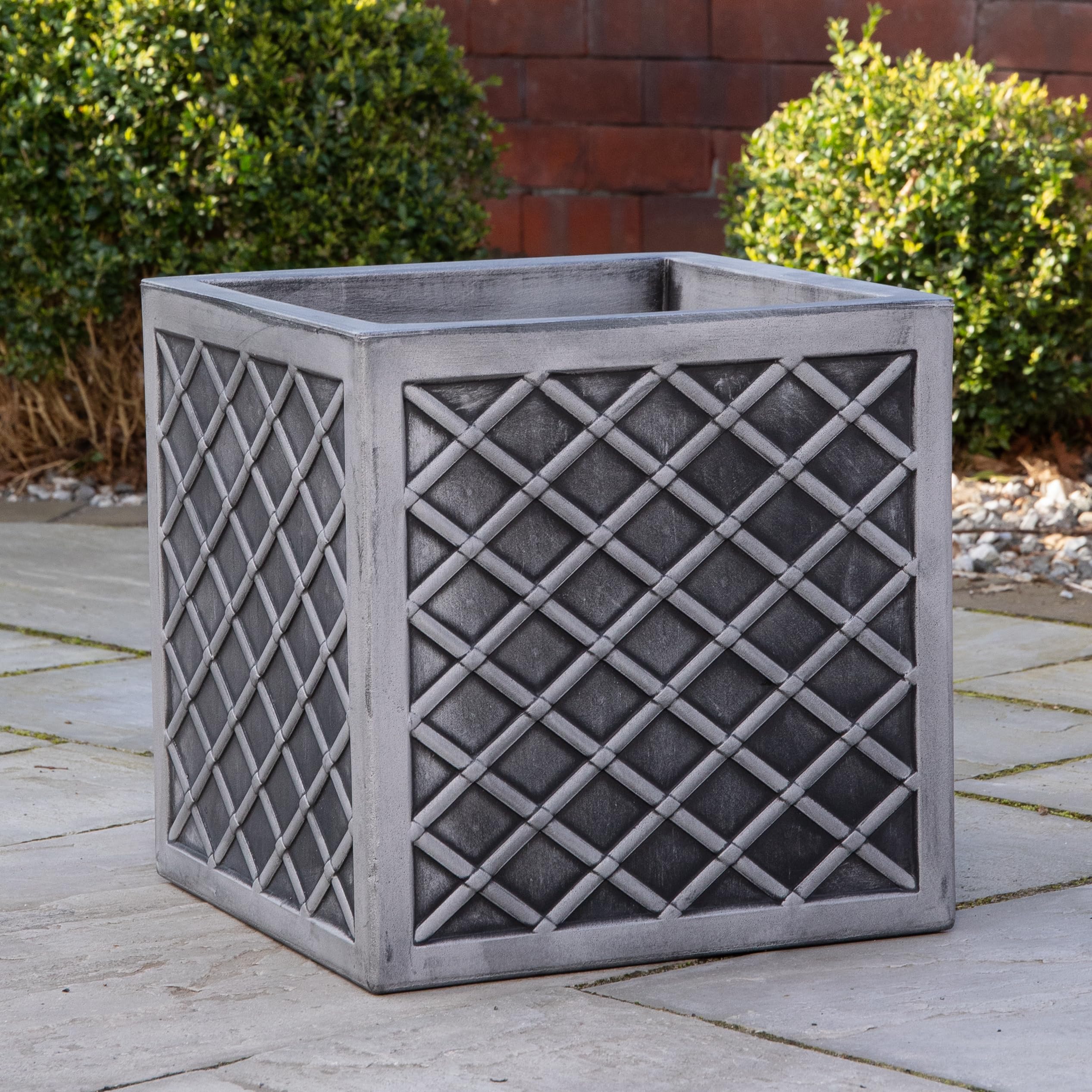 Samuel ALEXANDER 39cm Large Square Plastic Pewter Effect Grey Garden Patio Planter