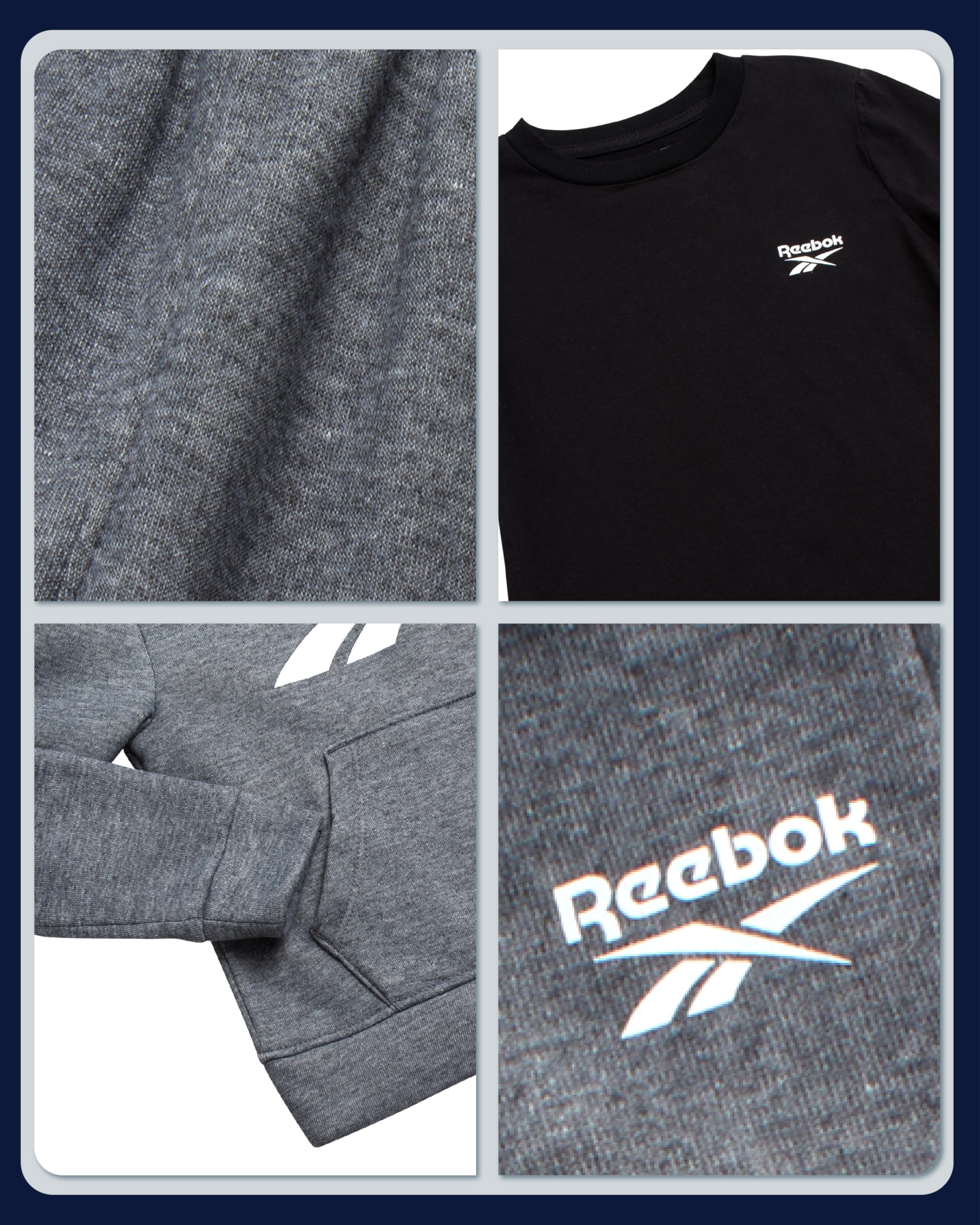 Reebok Baby Jungen Hosen-Set – 3-teiliges T-Shirt, Pullover, Hoodie & Jogger, Jogging-Set – Fleece-Spielhosen-Sets für Kleinkindergrößen
