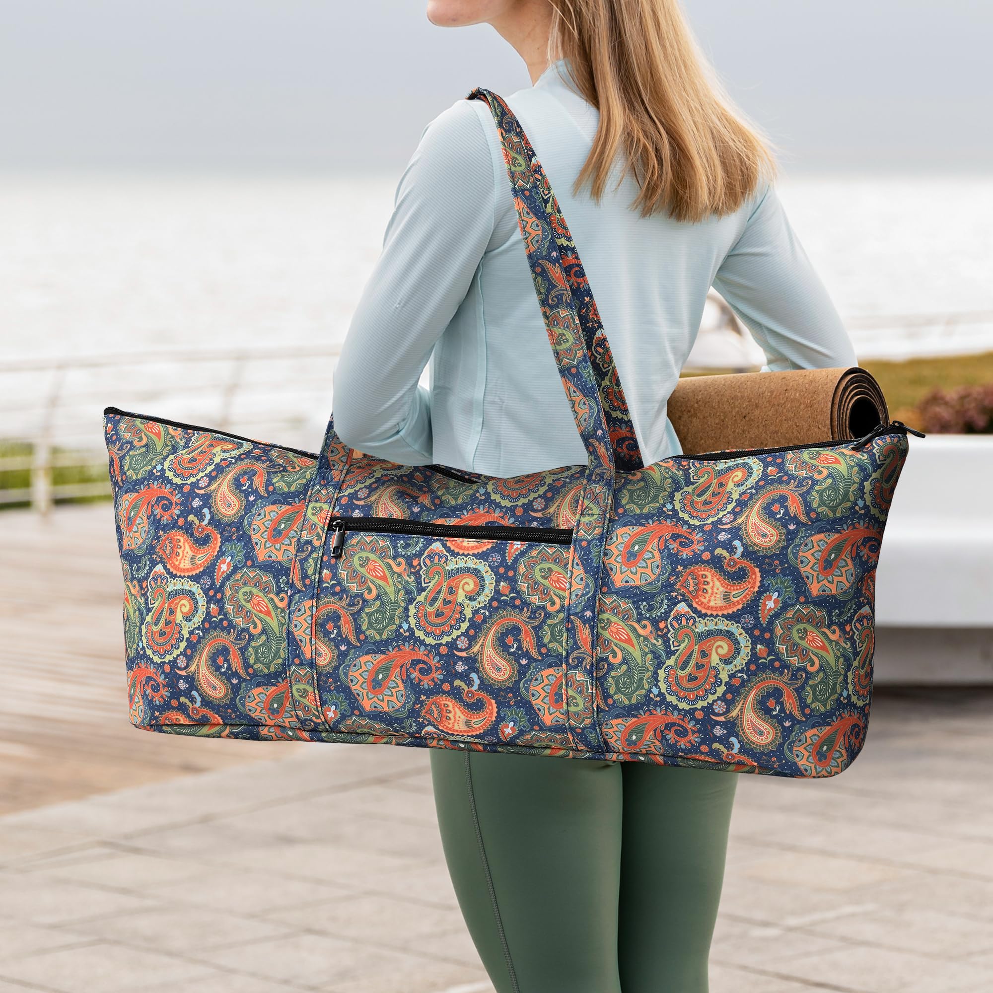 Boulder Bee Bolsa para esterilla de yoga con bolsillo húmedo, transportador grande para esterilla de yoga, regalos de yoga para mujeres, bolsa de gimnasio para viajes, oficina, playa, entrenamiento