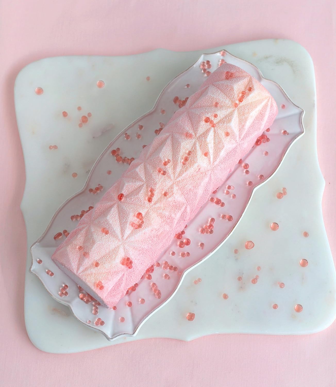 Silikomart Diamond Buche Silicone Baking Set, Create Baked or Frozen Yule Log Cakes with 3D Geometric Texture, Includes Plastic Support, 2 Dishwasher Safe Mats and Recipe Booklet, Made in Italy