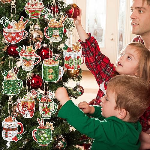 Miniatura 5 de 12 llaveros de pintura de diamante de Navidad con cacao caliente, diamantes de imitación de chocolate caliente 5D, adornos de diamantes de doble