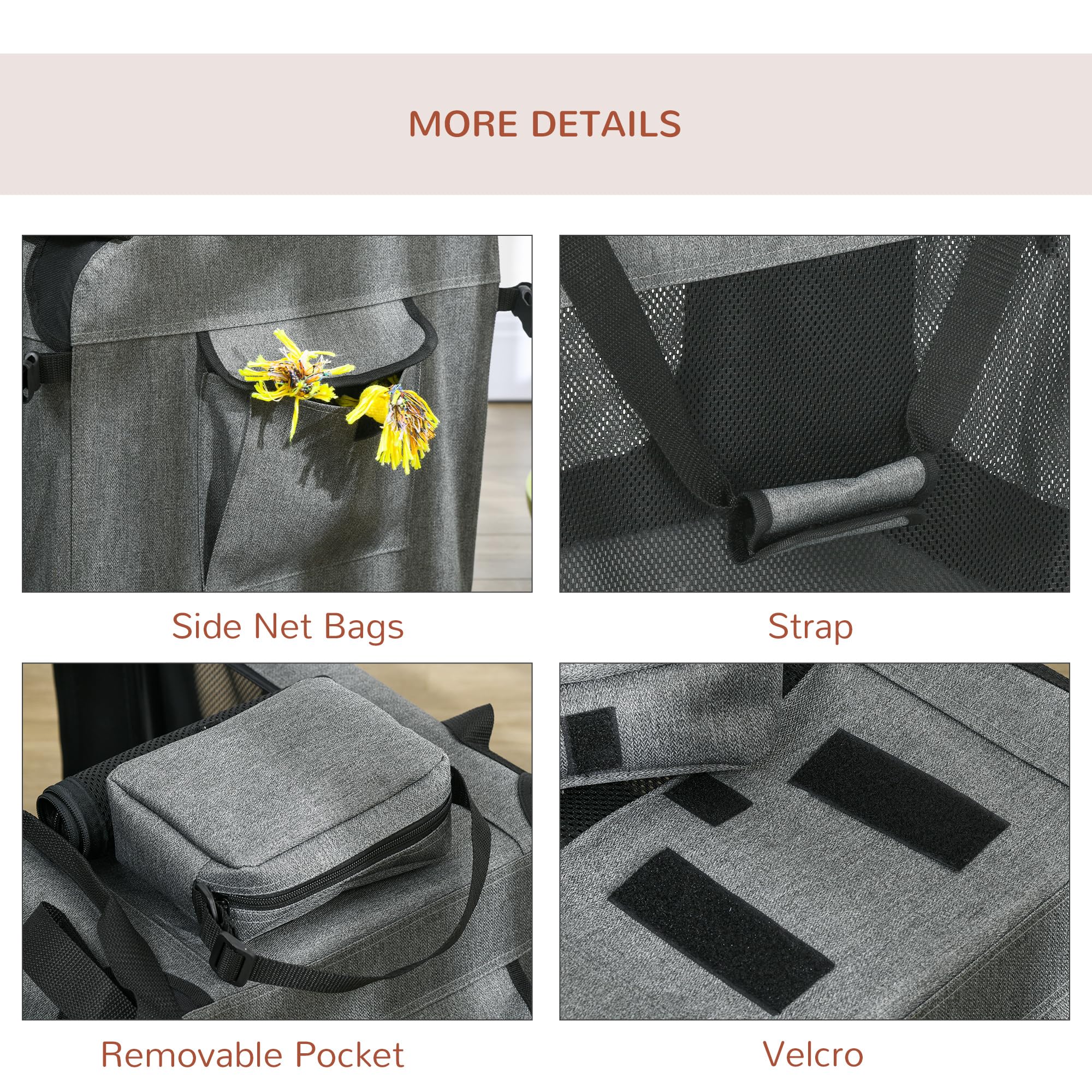 PawHut Transportador plegable para mascotas para perros pequeños y miniaturas, transportador portátil para gatos, caja de viaje para mascotas con alfombrilla extraíble, bolsas de almacenamiento, malla