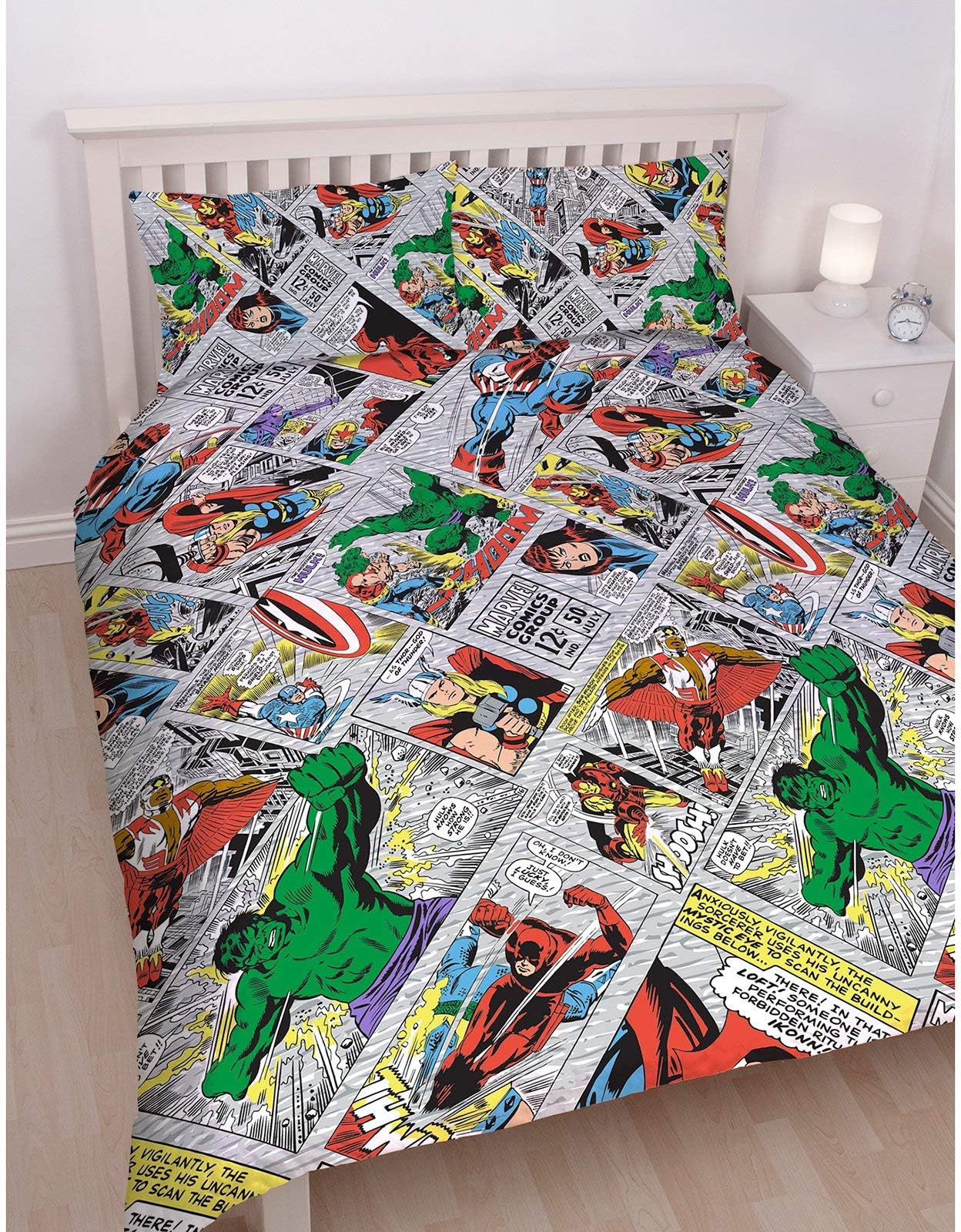Marvel Comics Retro "Reversible" Double Duvet Cover with Matching Pillow Case Bedding Set