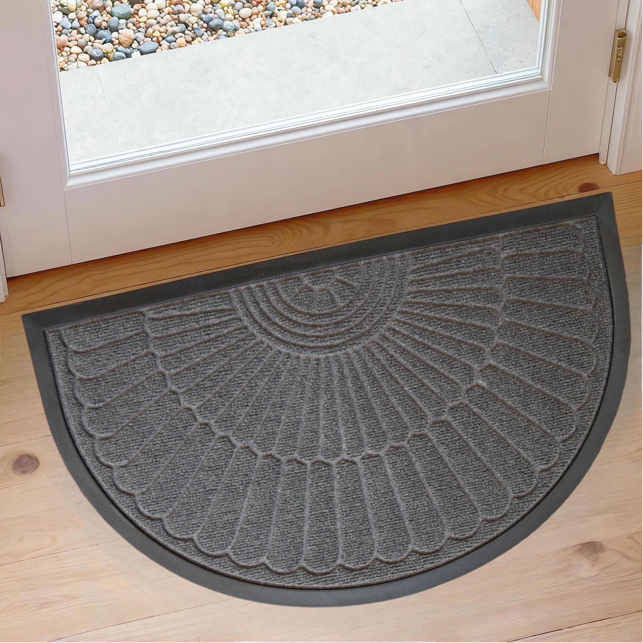 Halbrunde Eingangsmatte, rutschfeste & wasserdichte Fußmatte, strapazierfähig für Haustür, Flur und Terrasse(Grau, 17.7x29.5Inch)