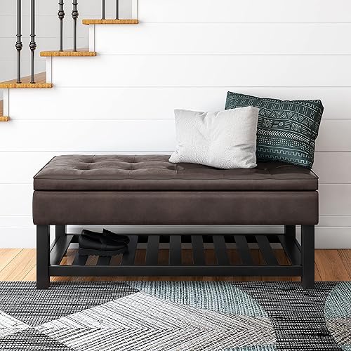 Miniatura 72 de SIMPLIHOME Cosmopolitan - Banco otomano rectangular de transición de 44 pulgadas de ancho con parte inferior abierta en piel sintética vegana gris