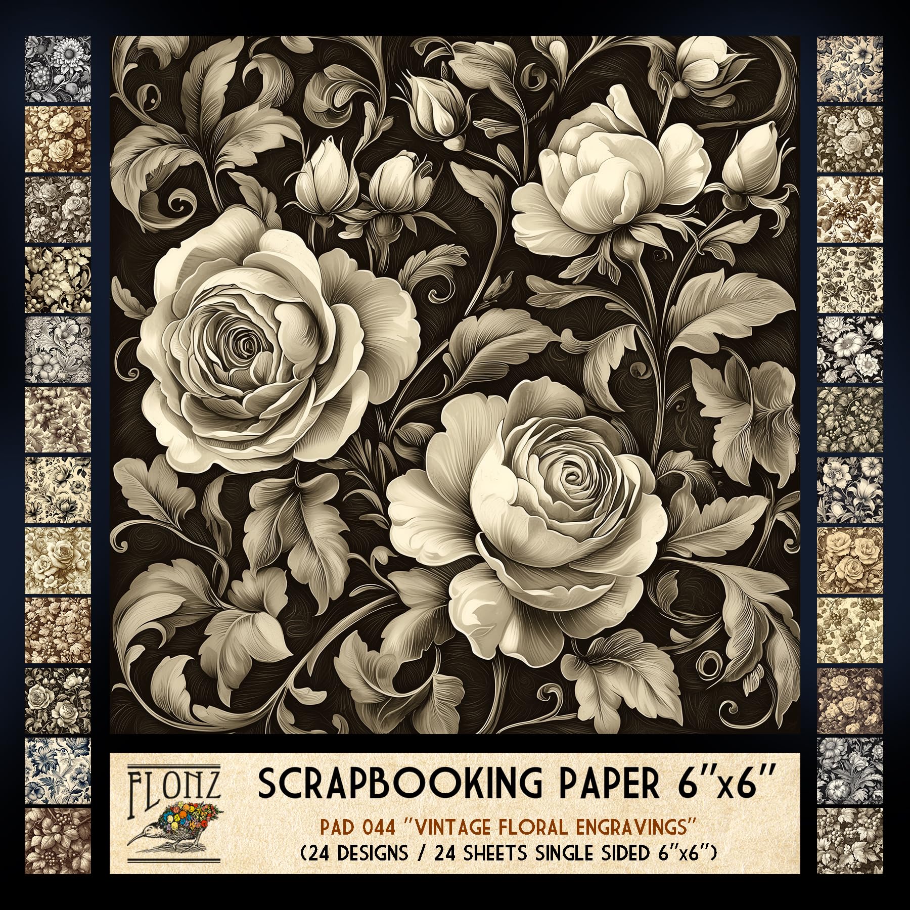 Papier pour scrapbooking aux délicates fleurs monochromes - 3