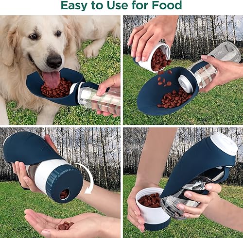 Miniatura 4 de Botella de agua para perros, botella de agua portátil para mascotas con contenedor de alimentos y alimentador para beber, a prueba de fugas, sin