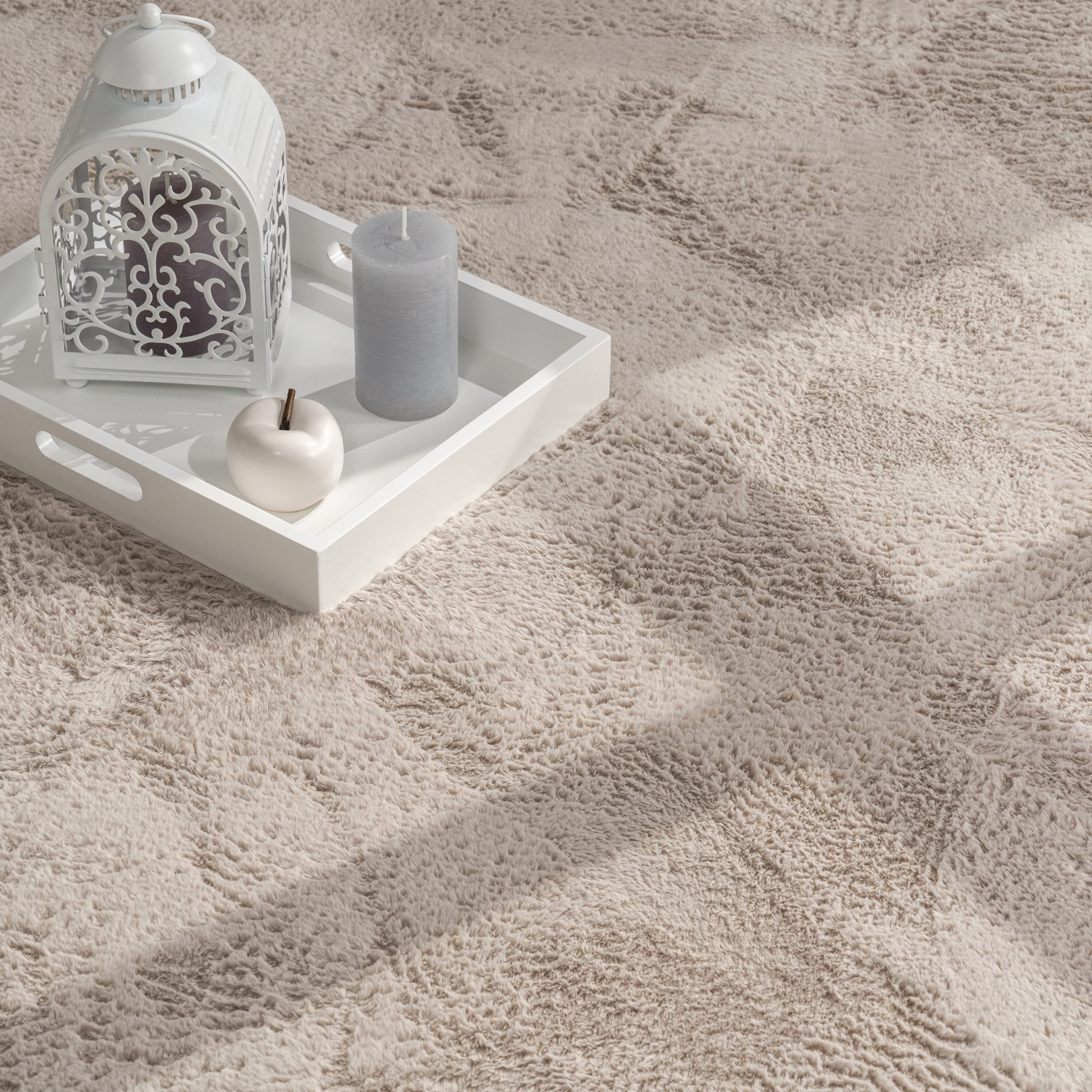 Paco Home Tapis Salon Chambre Adulte Poil Long Shaggy Moelleux Pelucheux Beige, Dimension:140x200 cm