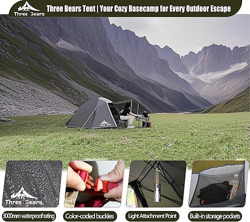 Miniatura 3 de ThreeBears - Tienda de campaña para 2 personas, impermeable y resistente al viento, ligera, para senderismo, camping, montañismo y viajes, duradera