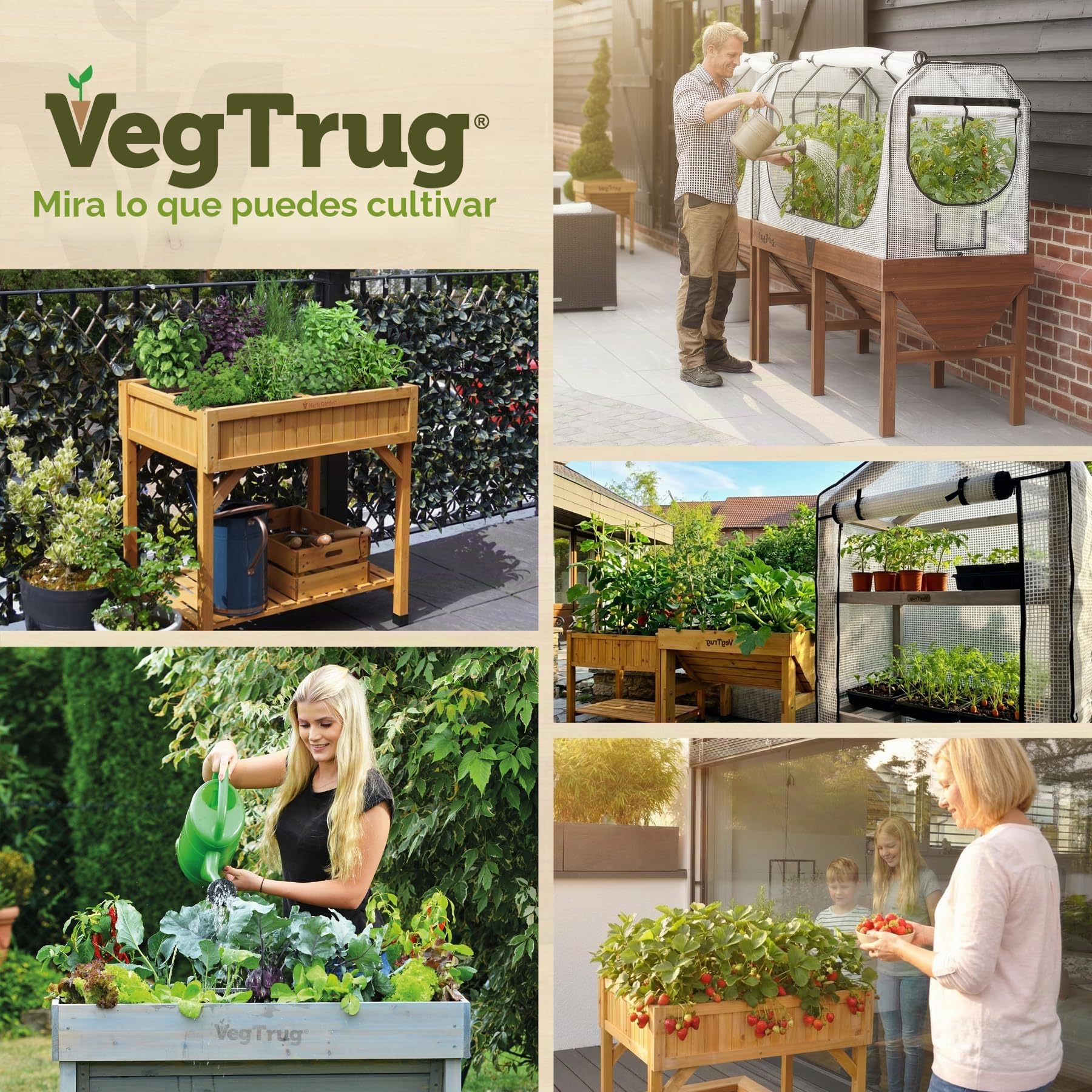 Vegtrug - Mesa de Cultivo, Incluye Compartimentos para Plantas // 80 x 78 x 58 cm (Largo x Prof. x Alto)