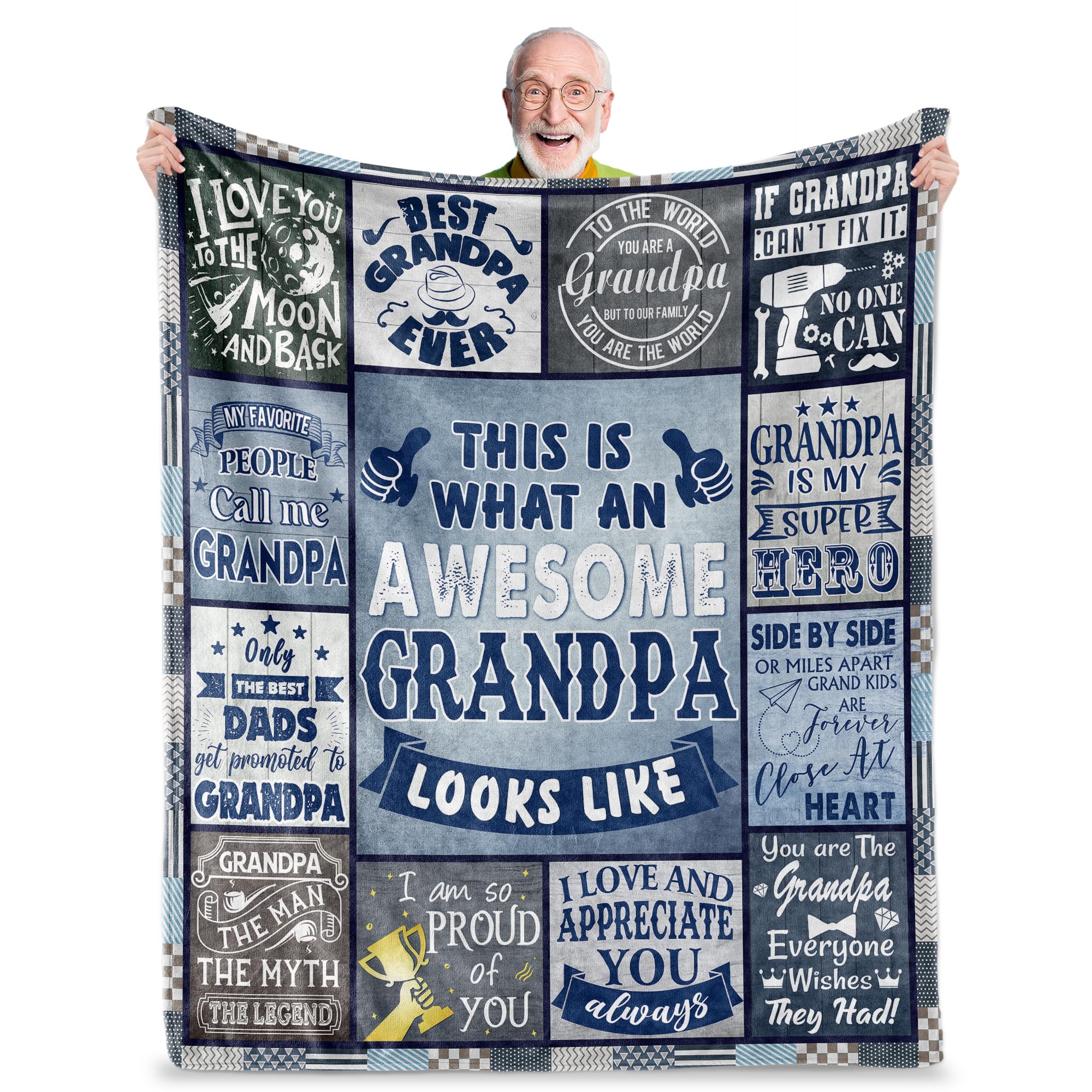 AICLIV Grandpa Blanket 60"X50", Best Gifts for Grandpa from Grandkids, Grandfather Gifts for Birthday Fathers Day Christmas, Warm Soft Cozy Throw