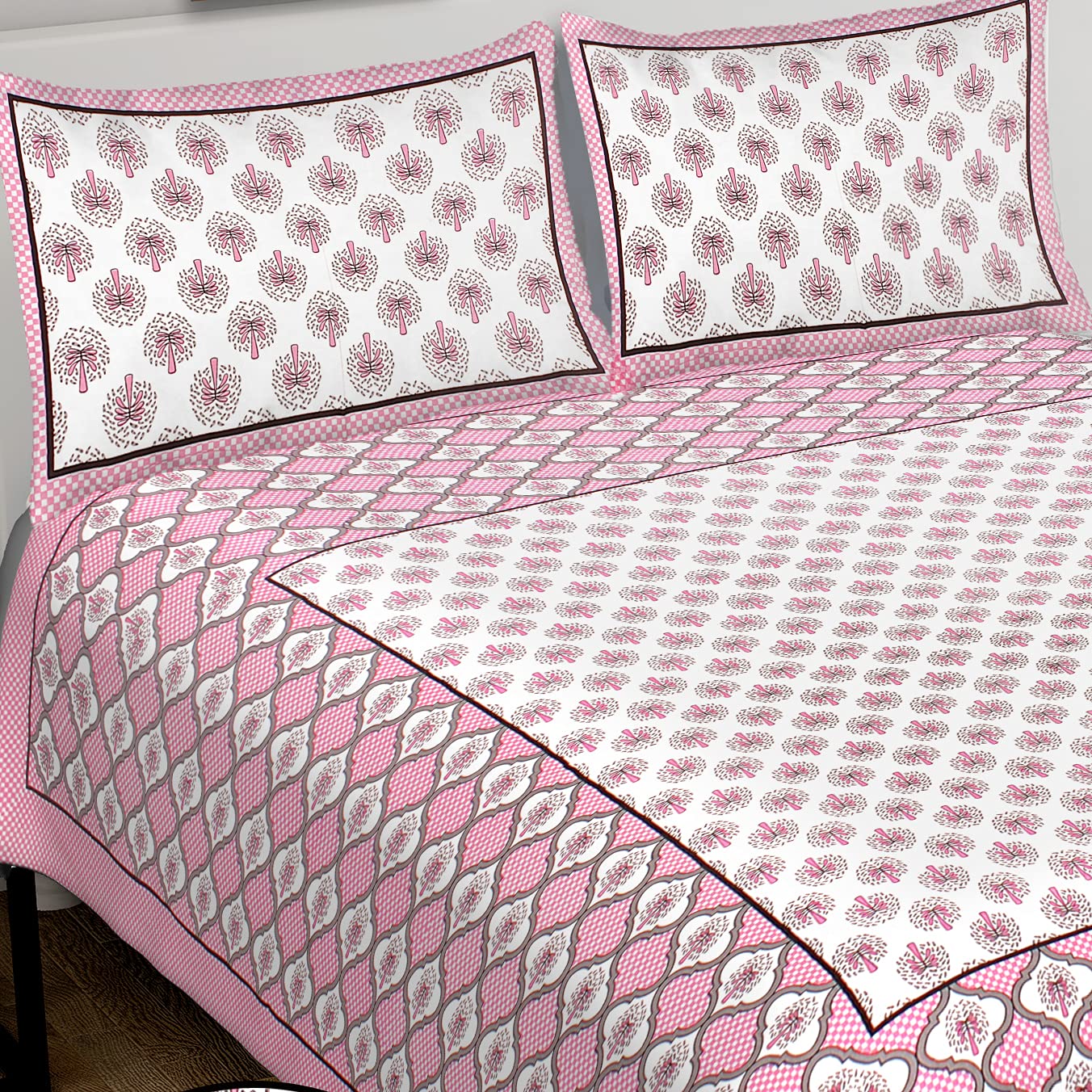 RHF King 100% Cottonl Bedspread Bed Cover Floral Design Double bedsheet with 2 Pillow Covers (8 Feet X 9 Feet, 100" X 108")- Multi Color (King- (8 Feet X 9 Feet, 100" X 108"), NP-31)-picture-23